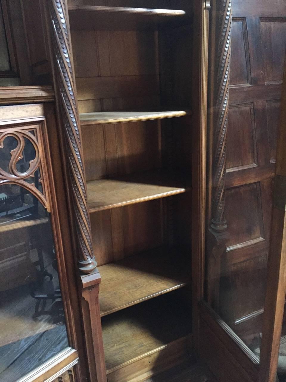 French Very Impressive Gothic Revival Carved Mahogany Bookcase