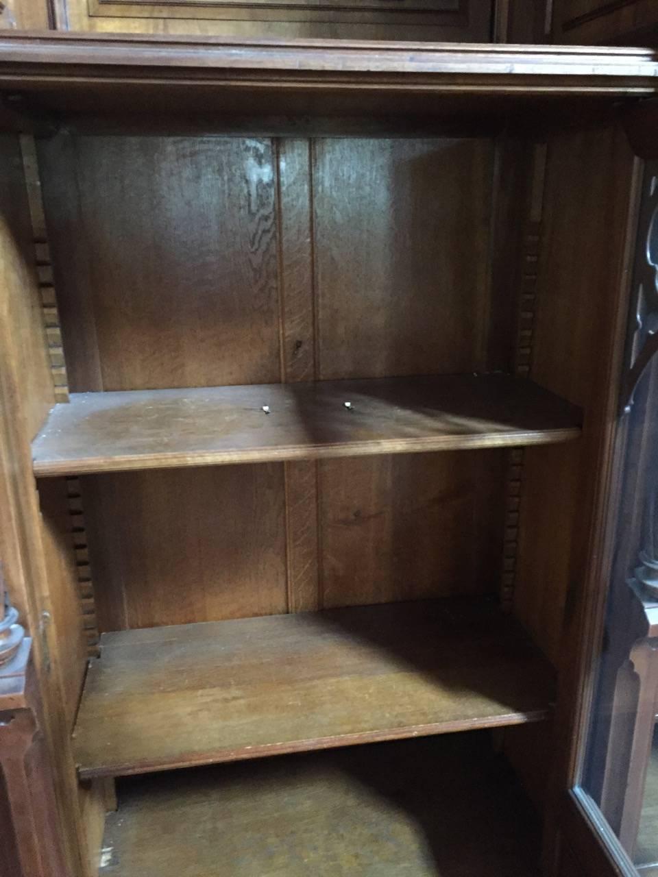 Very Impressive Gothic Revival Carved Mahogany Bookcase In Excellent Condition In Hopewell, NJ