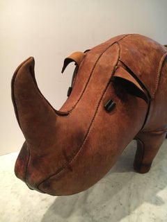 Distressed Leather Liberty of London Rhino Footstool Sculpture