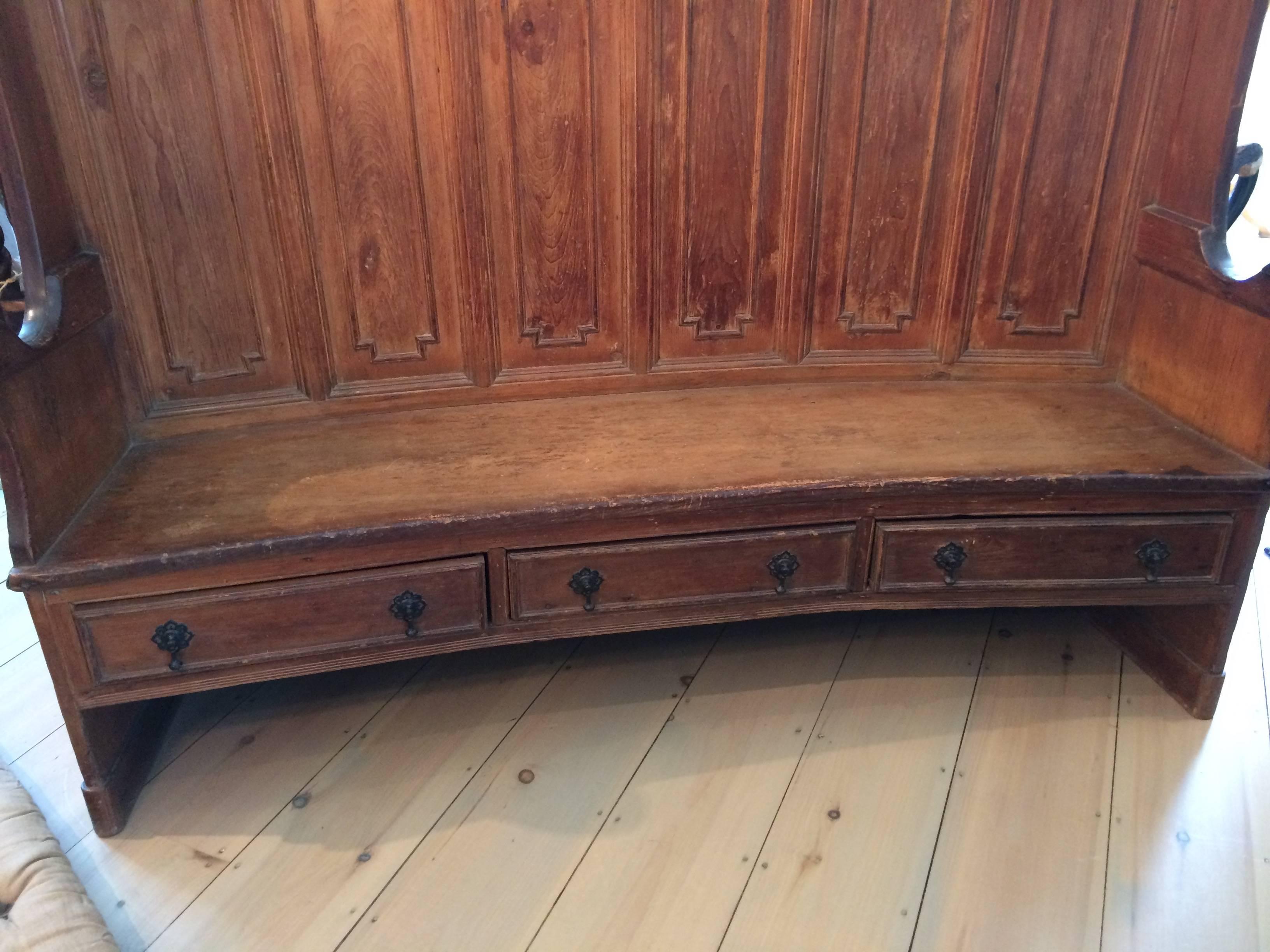 19th Century Superb High Back British Georgian Paneled Settle Bench