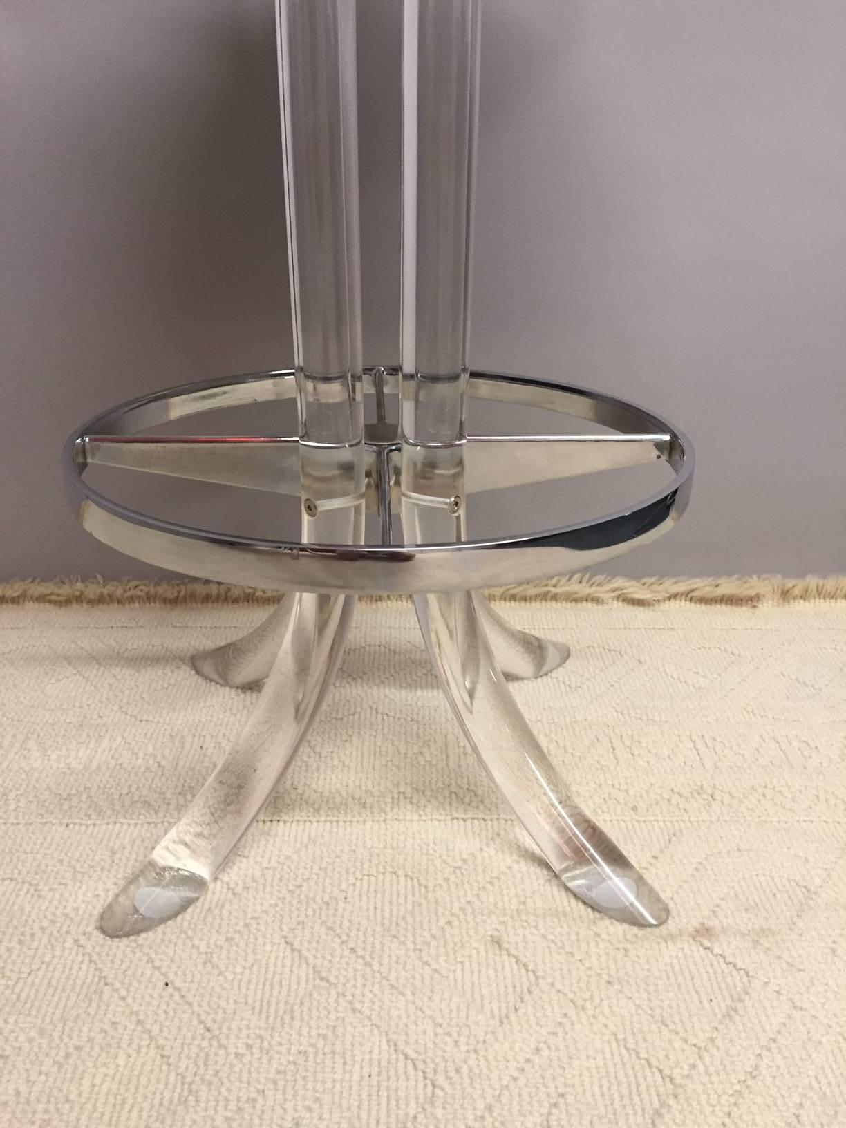 Late 20th Century Glamorous Pair of Lucite, Chrome and Patent Leather Bar Stools