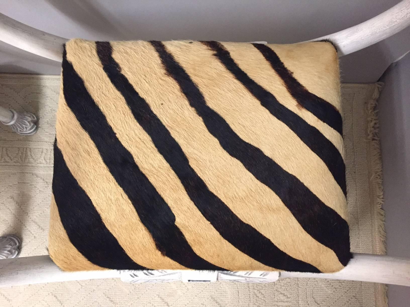 Dramatic Pair of Ram's Head Benches with Printed Cowhide Zebra Motife Seats 3