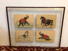 Pair of Fascinating Framed Hand-Painted Collection of Circus Animals