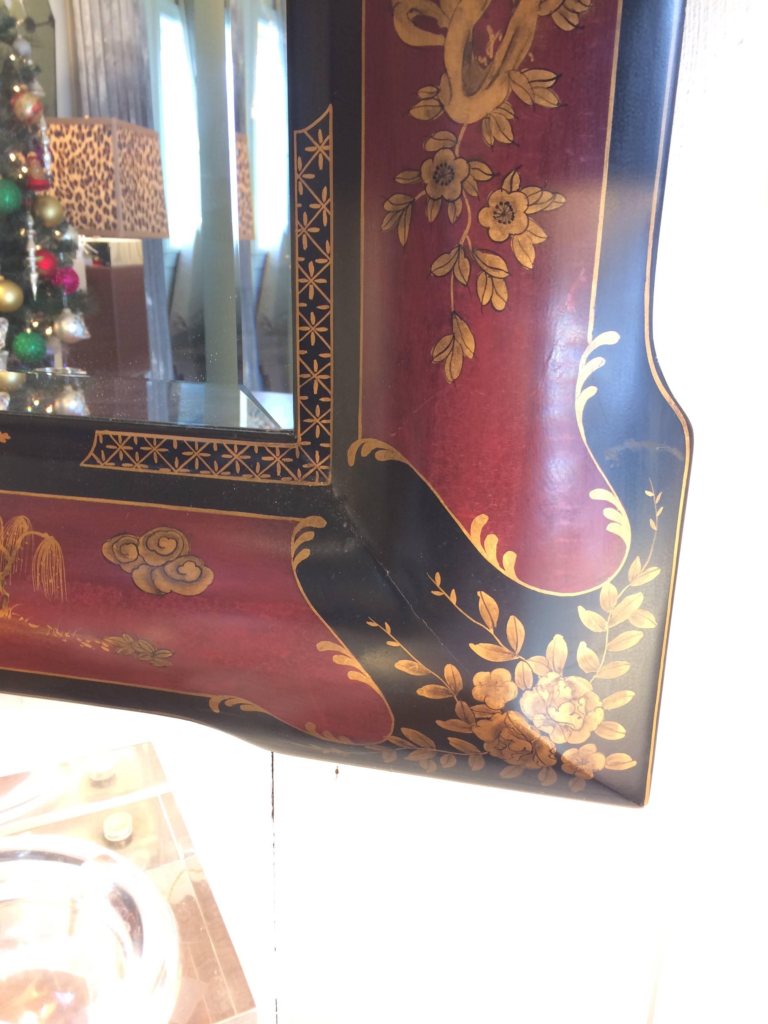 American Elegant Chinoiserie Style Hand-Painted Mirror