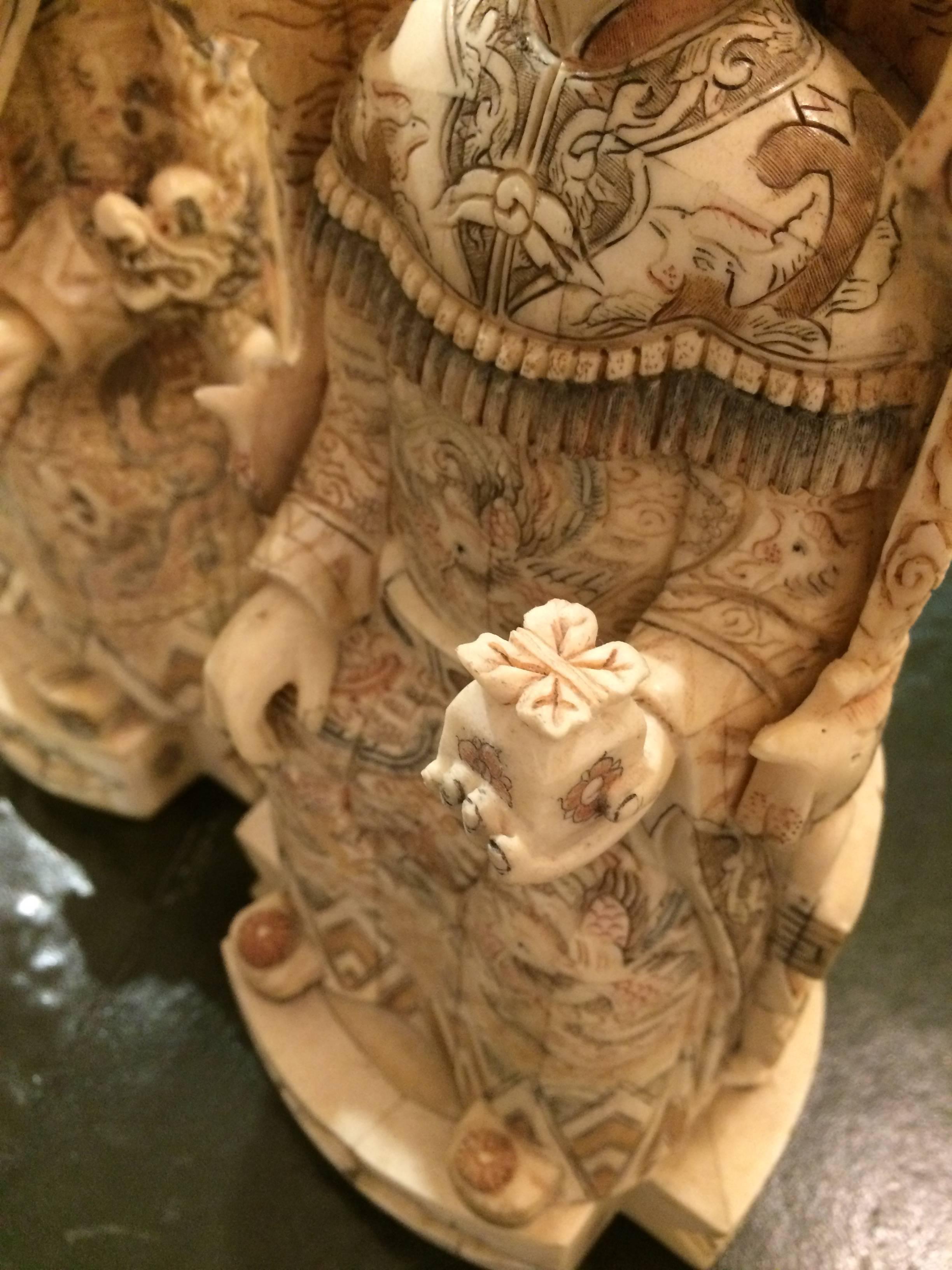 Intricately Carved Bone Pair of Chinese Ancestral Figures In Excellent Condition In Hopewell, NJ