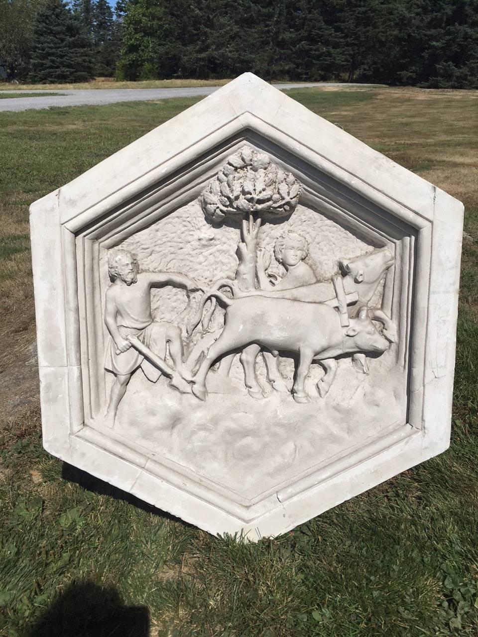 Belgian Gorgeous Plaster Six-Sided Bas Relief Sculpture