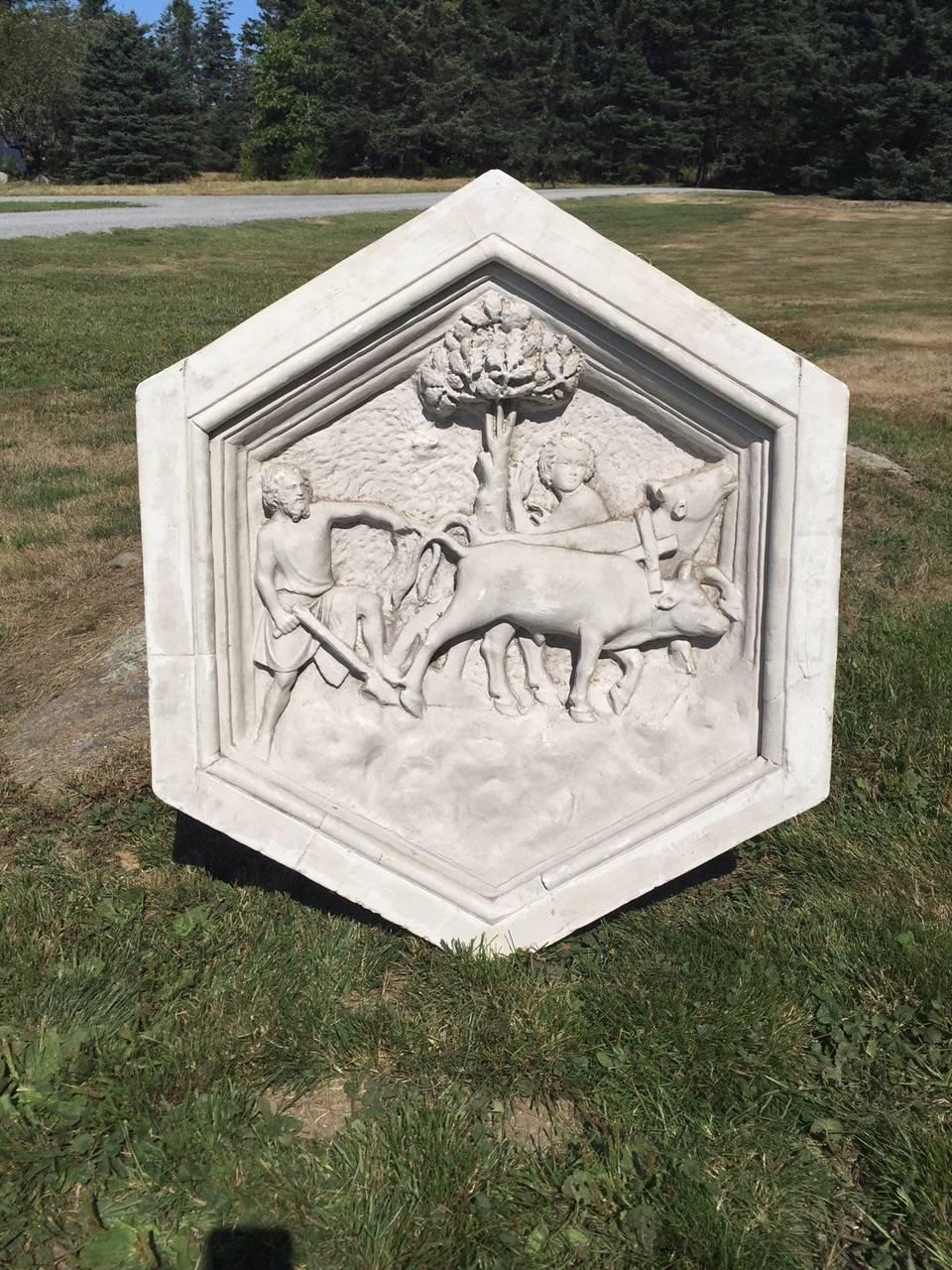 Gorgeous Plaster Six-Sided Bas Relief Sculpture In Excellent Condition In Hopewell, NJ