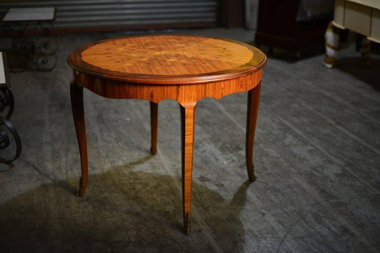 Satinwood Superb French Oval or Round Mixed Wood Floral Inlay Dining Table