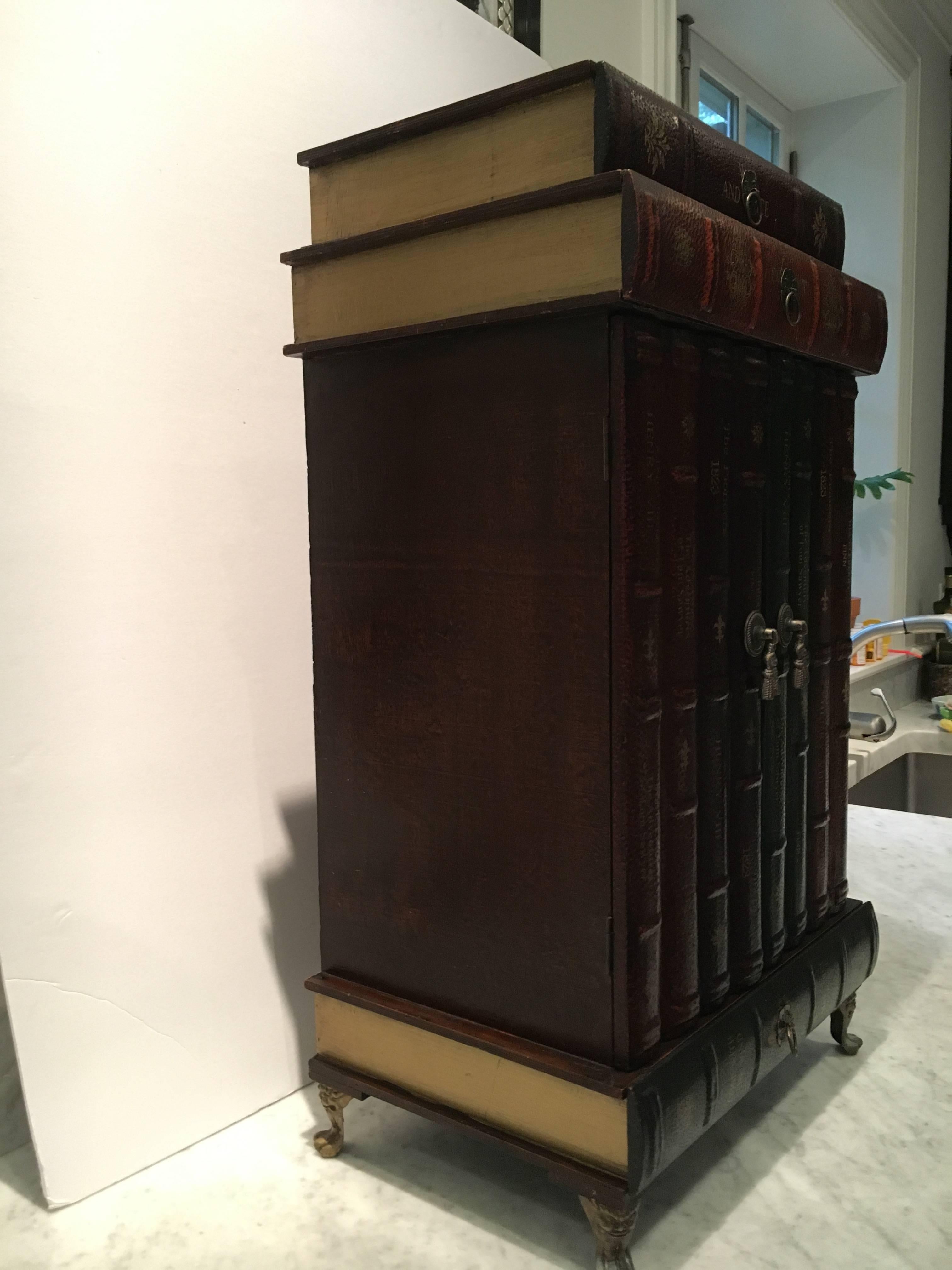 Mid-20th Century Whimsical Stack of Books Motif Side Cabinet Table