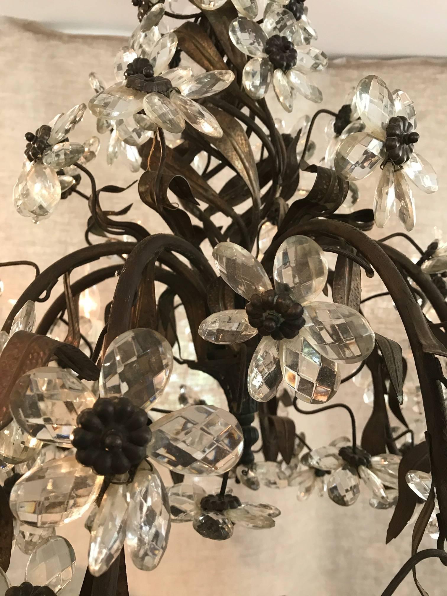 Mid-20th Century Spectacular Crystal French Floral Motif Chandelier