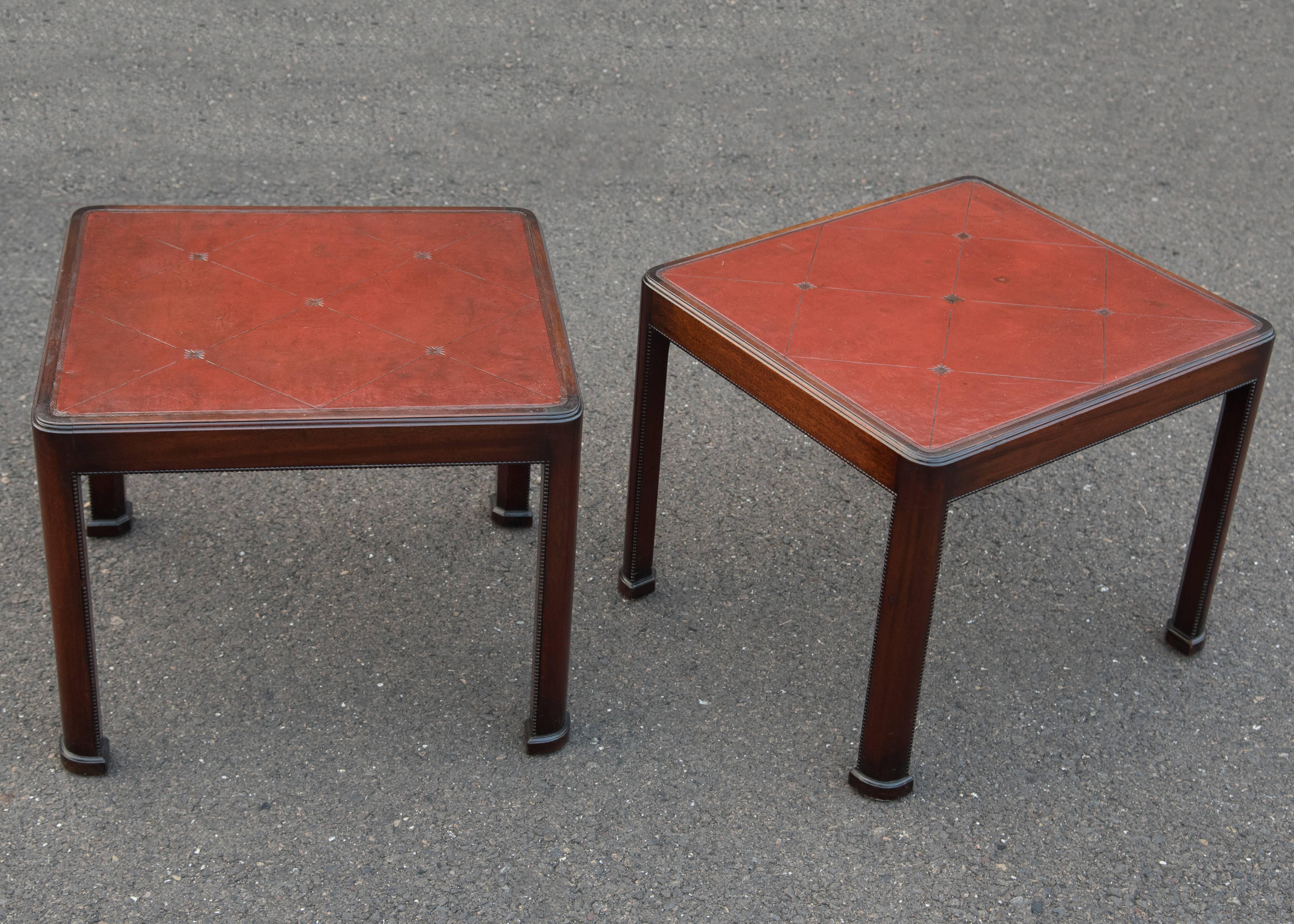 Mahogany Stunning Pair of Tommi Parzinger for Charak Leather Top End Tables