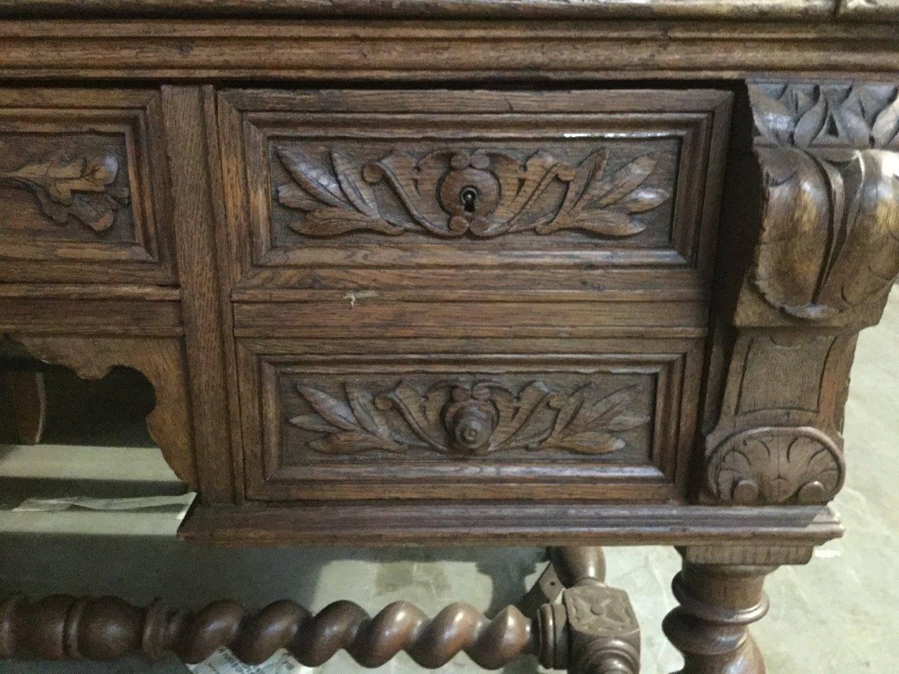 Handsome 19th Century French Carved Walnut and Leather Top Desk 2