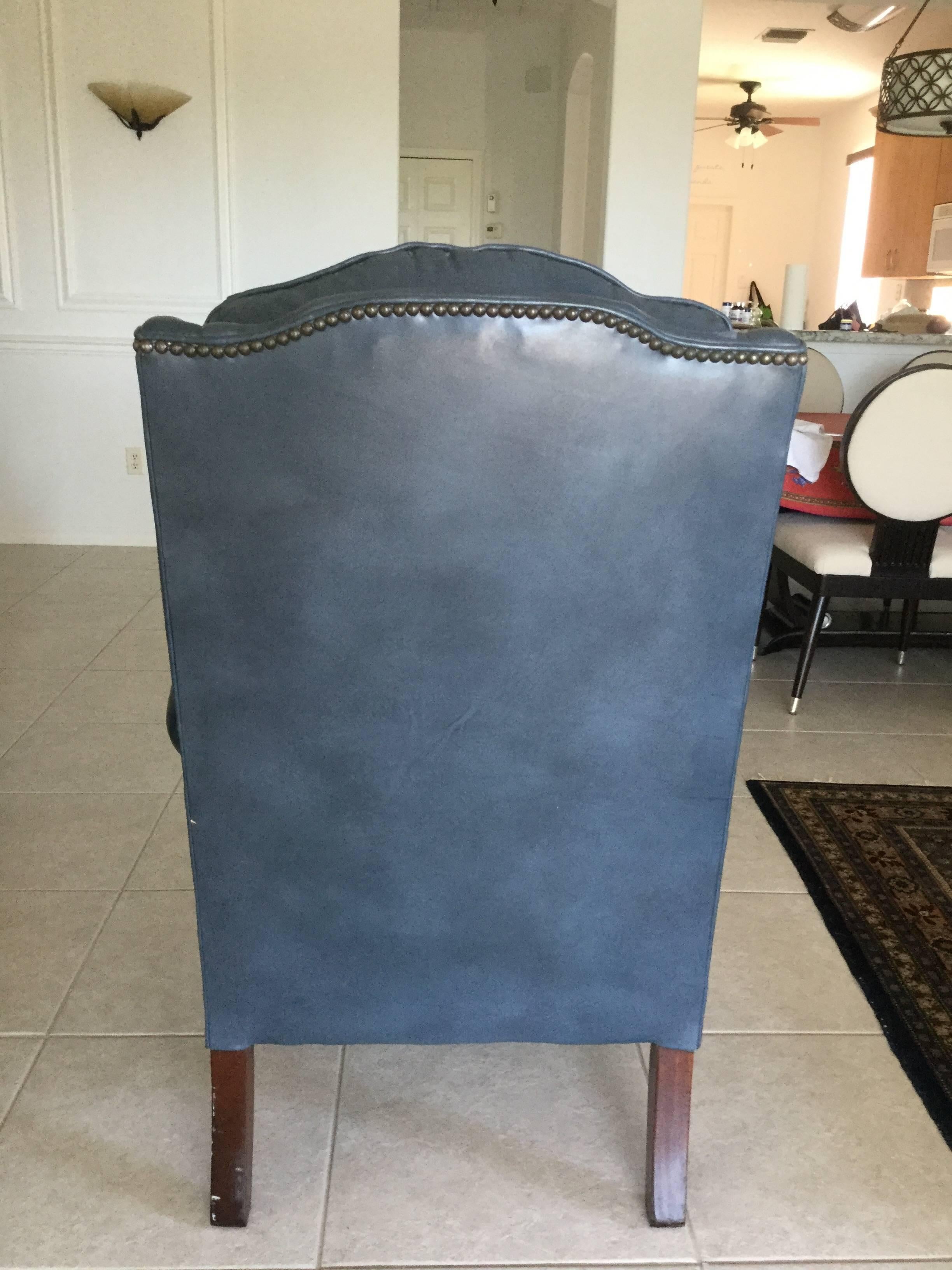 blue leather wingback chair
