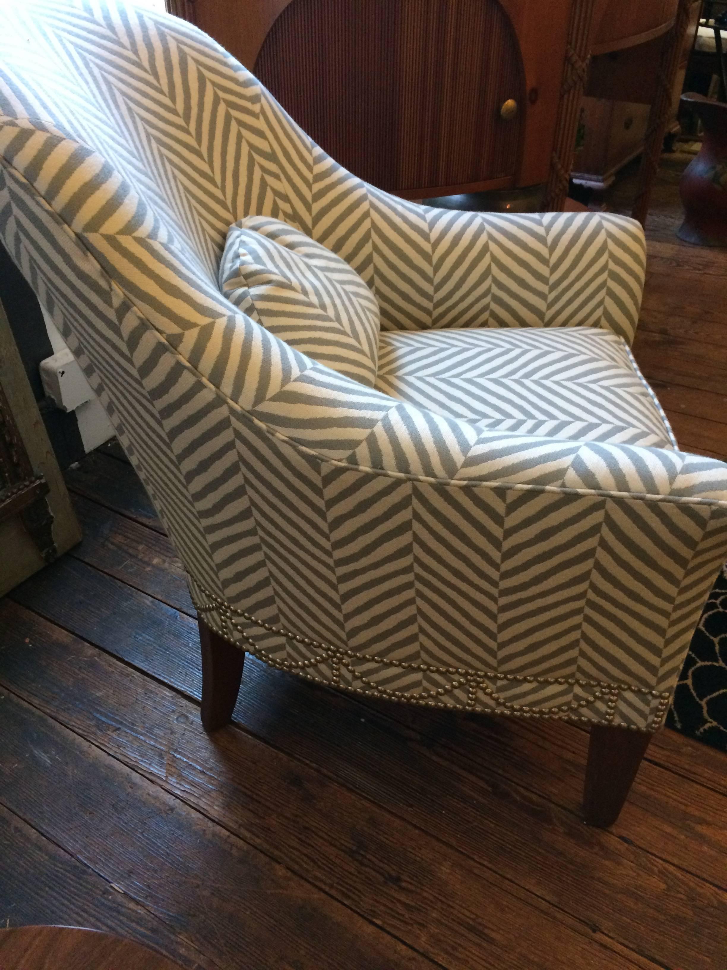 Stunning Grey and White Chevron Upholstered Club Chair 1