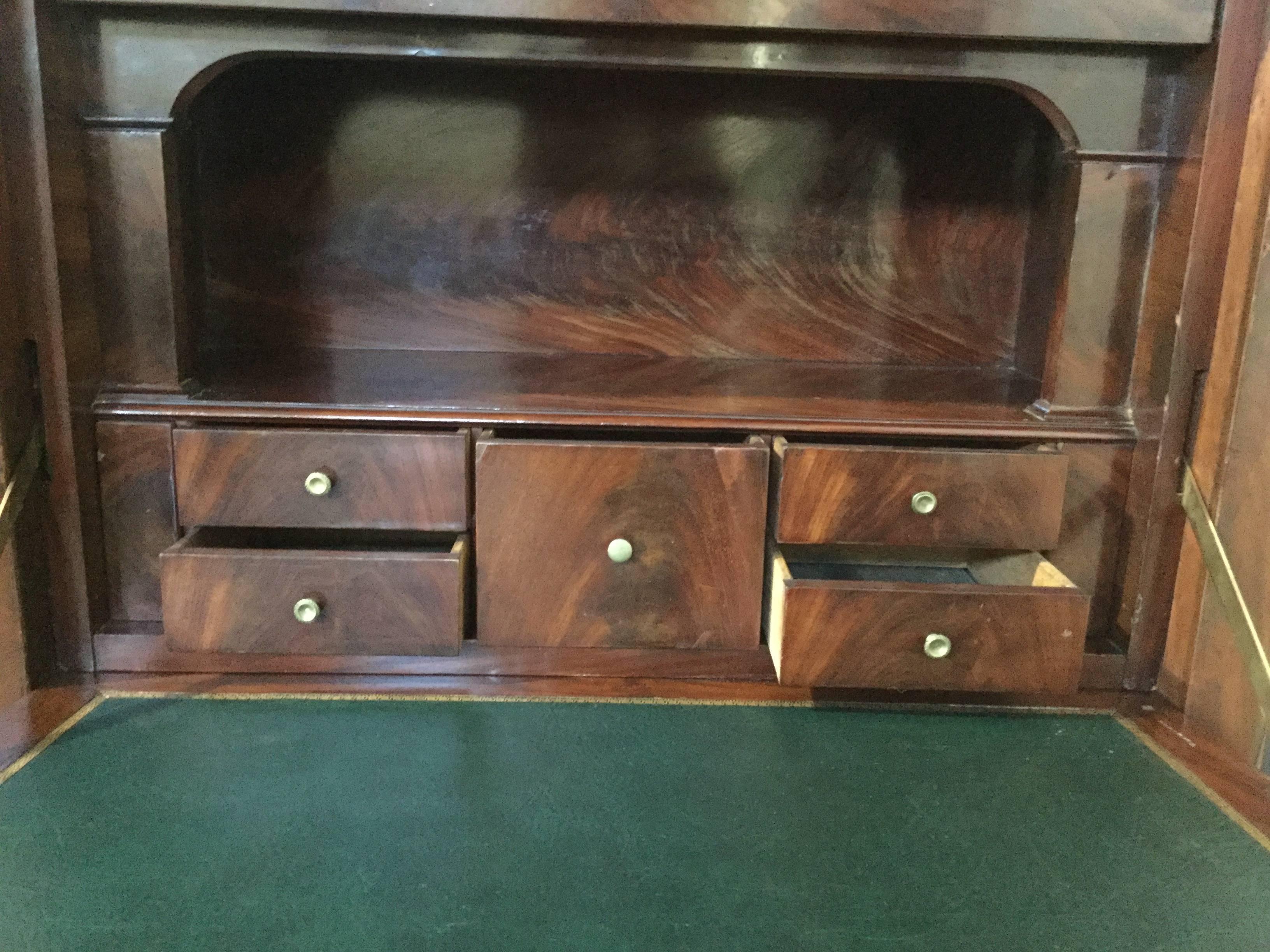 Handsome 19th Century Flame Mahogany Secretary In Excellent Condition In Hopewell, NJ