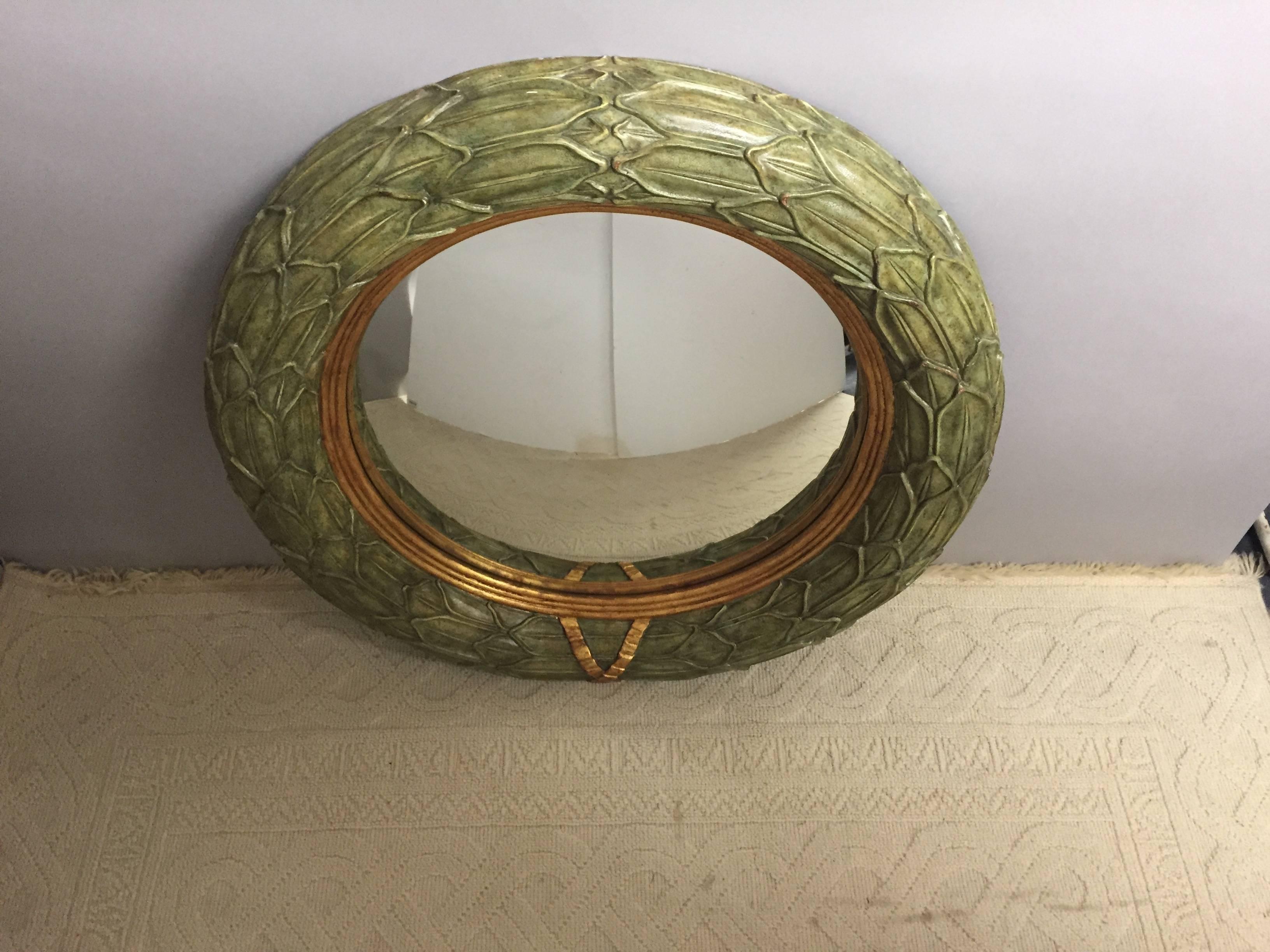 Stunning Maitland Smith Round Convex Veridian Green Mirror 1