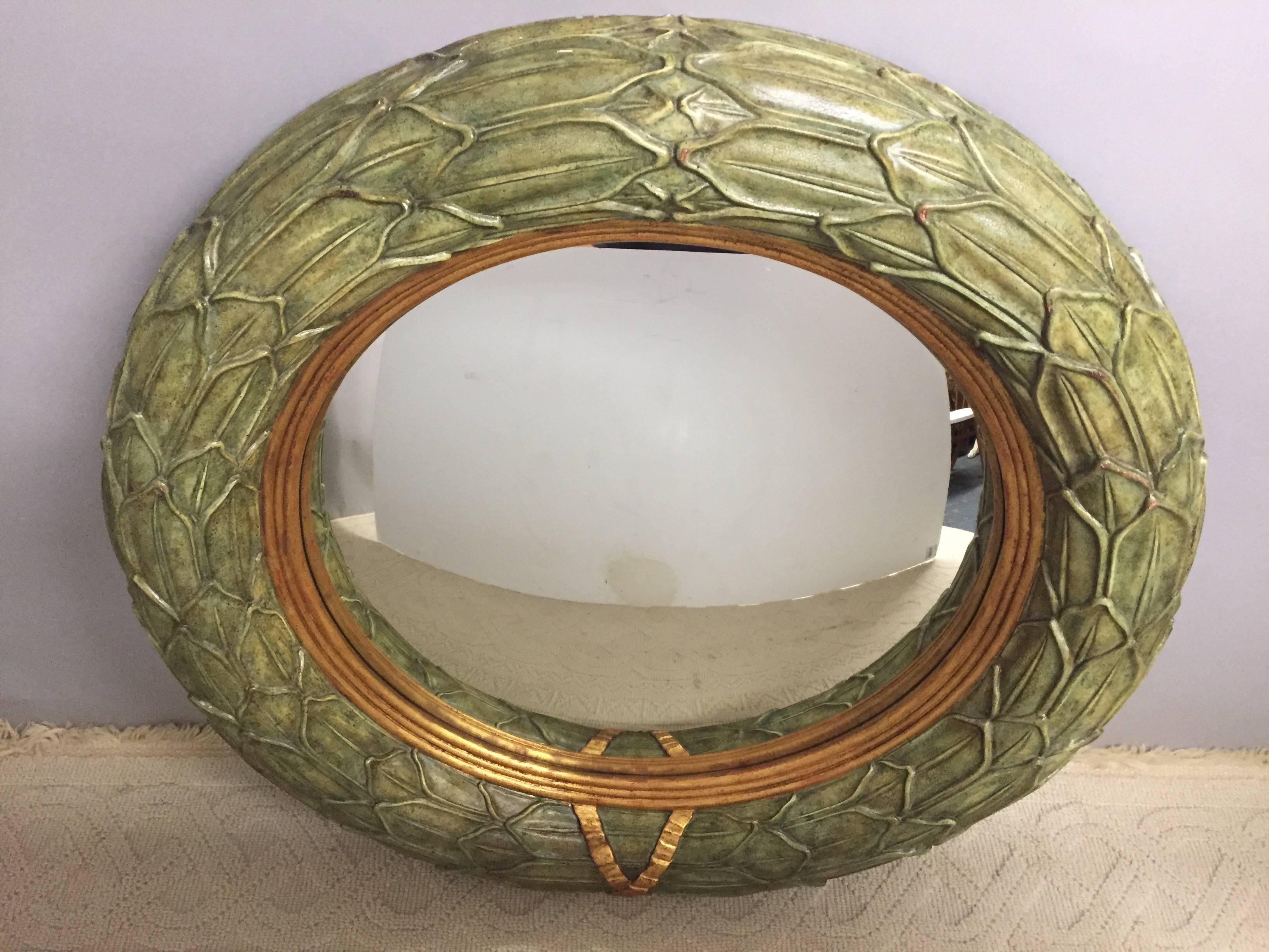 American Stunning Maitland Smith Round Convex Veridian Green Mirror