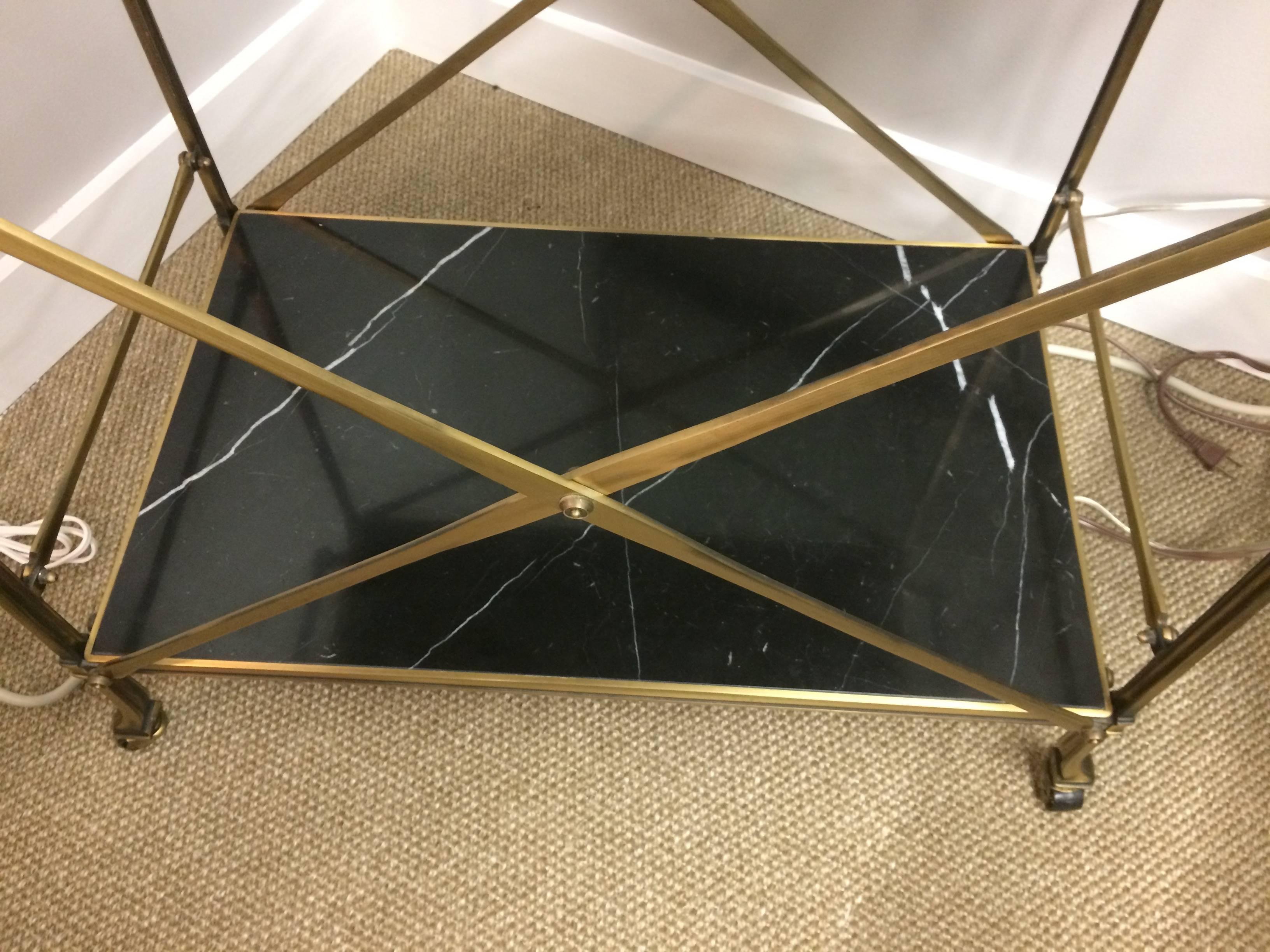 American Stunning Mid-Century Modern Brushed Metal and Marble Bar Cart