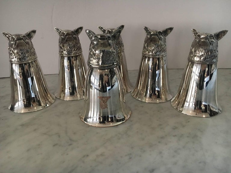 Set of Six Fabulous Silver Plate Gucci Style Fox Stirrup Cups at 1stDibs
