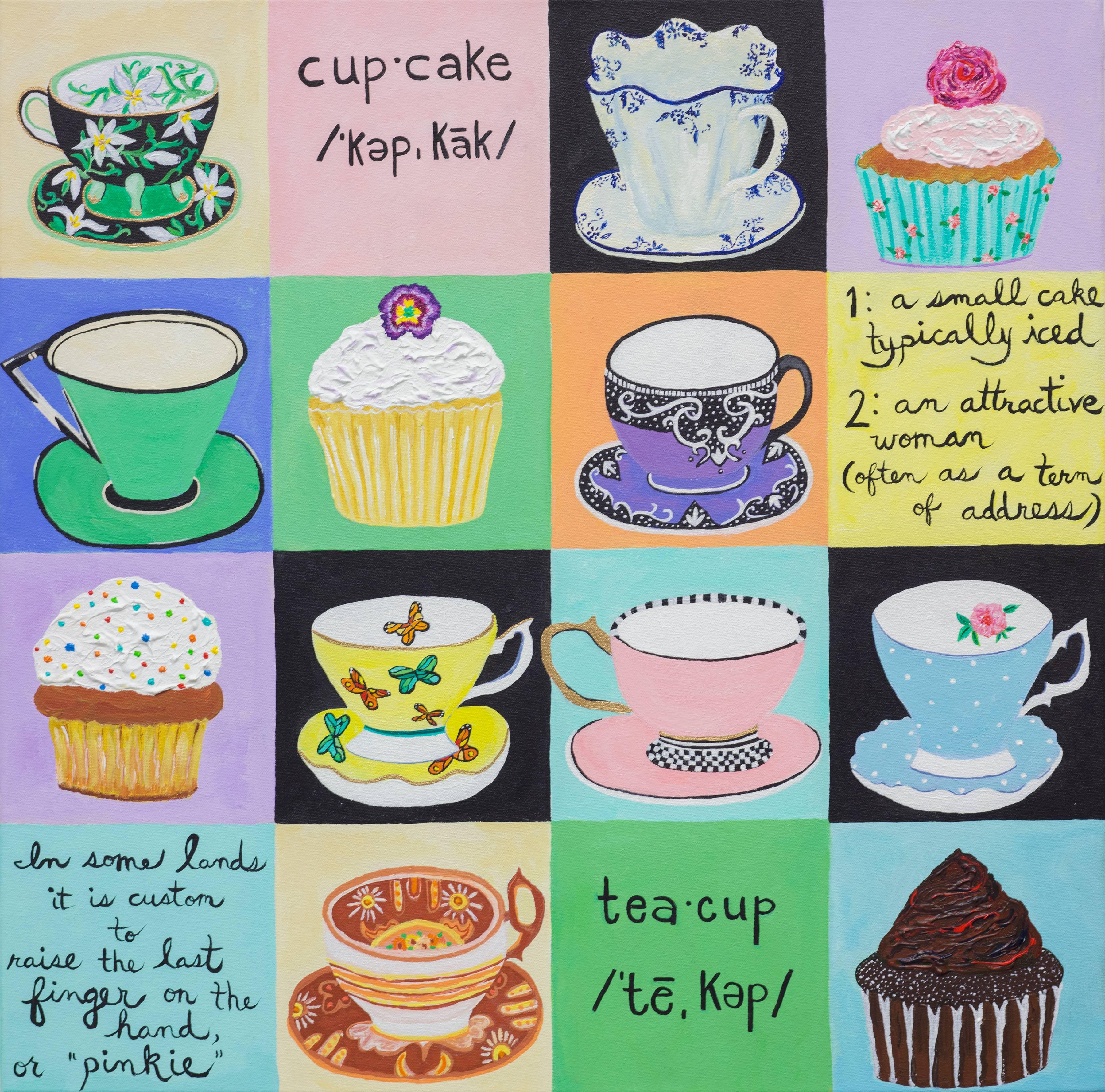 Hand-Painted Teacups and Cupcakes Original Contemporary Painting