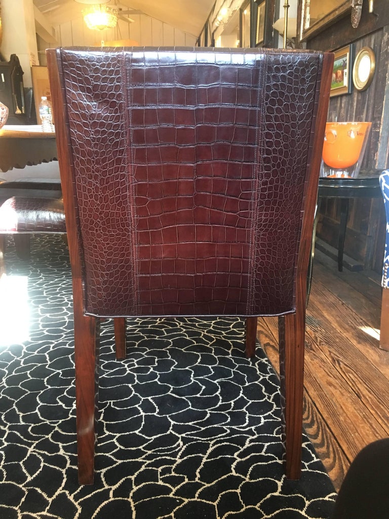 Set of Six Rich Ralph Lauren Crocodile Embossed Leather Dining Chairs