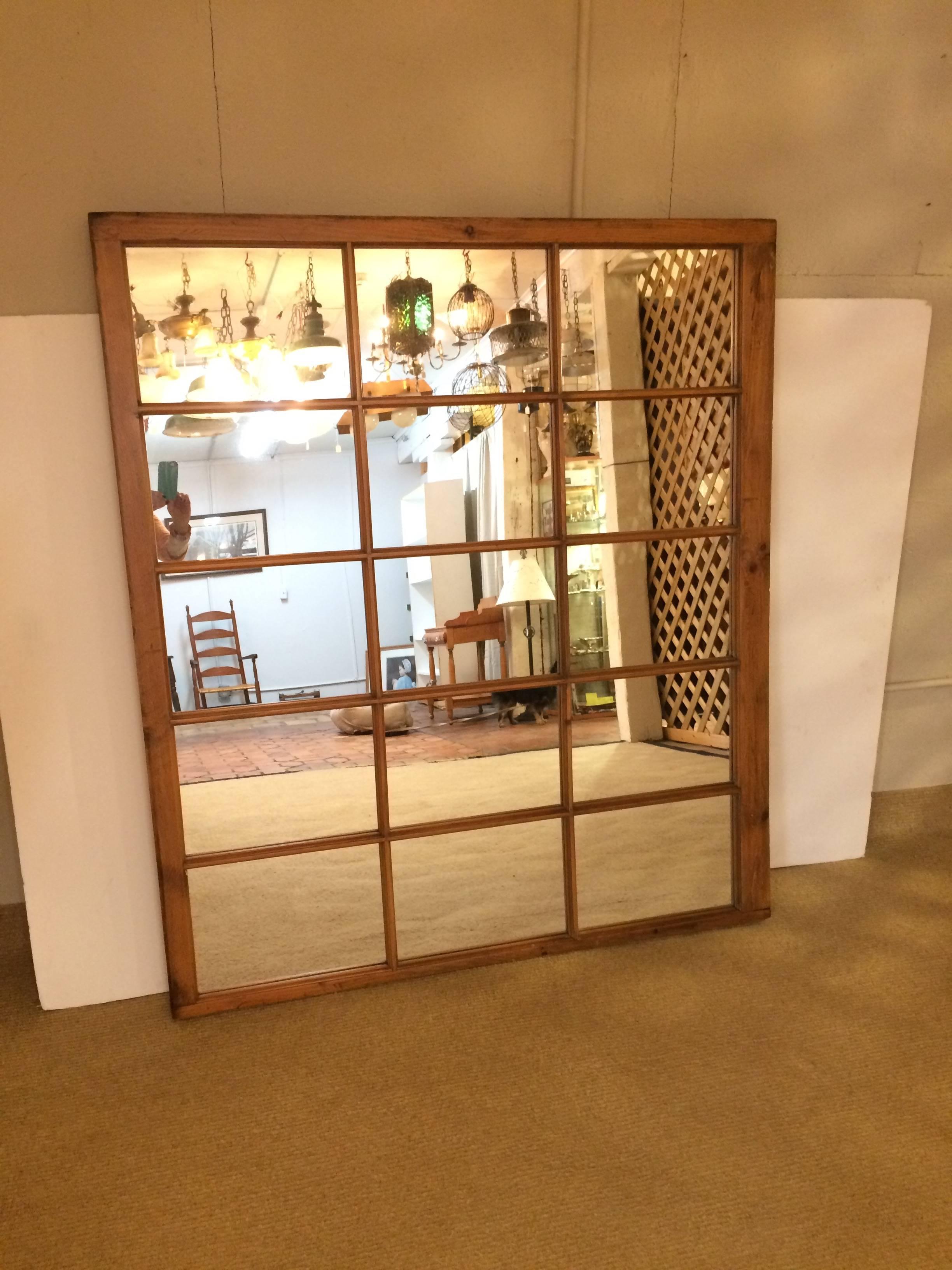 Very Large Antique English Pine Window Mirror 1