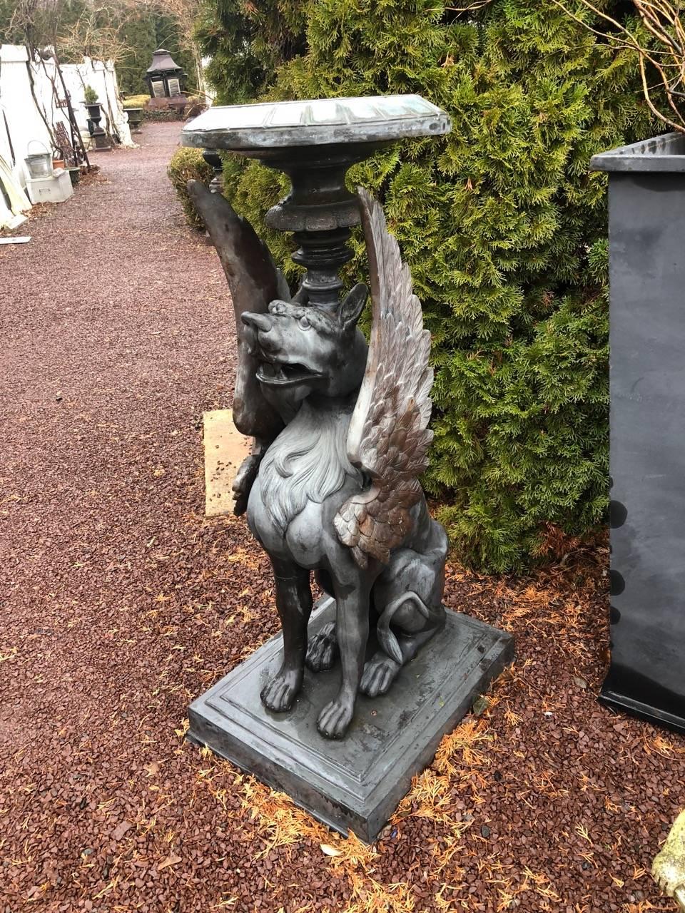 Late 20th Century Impressive Bronze Garden Statue of a Griffin