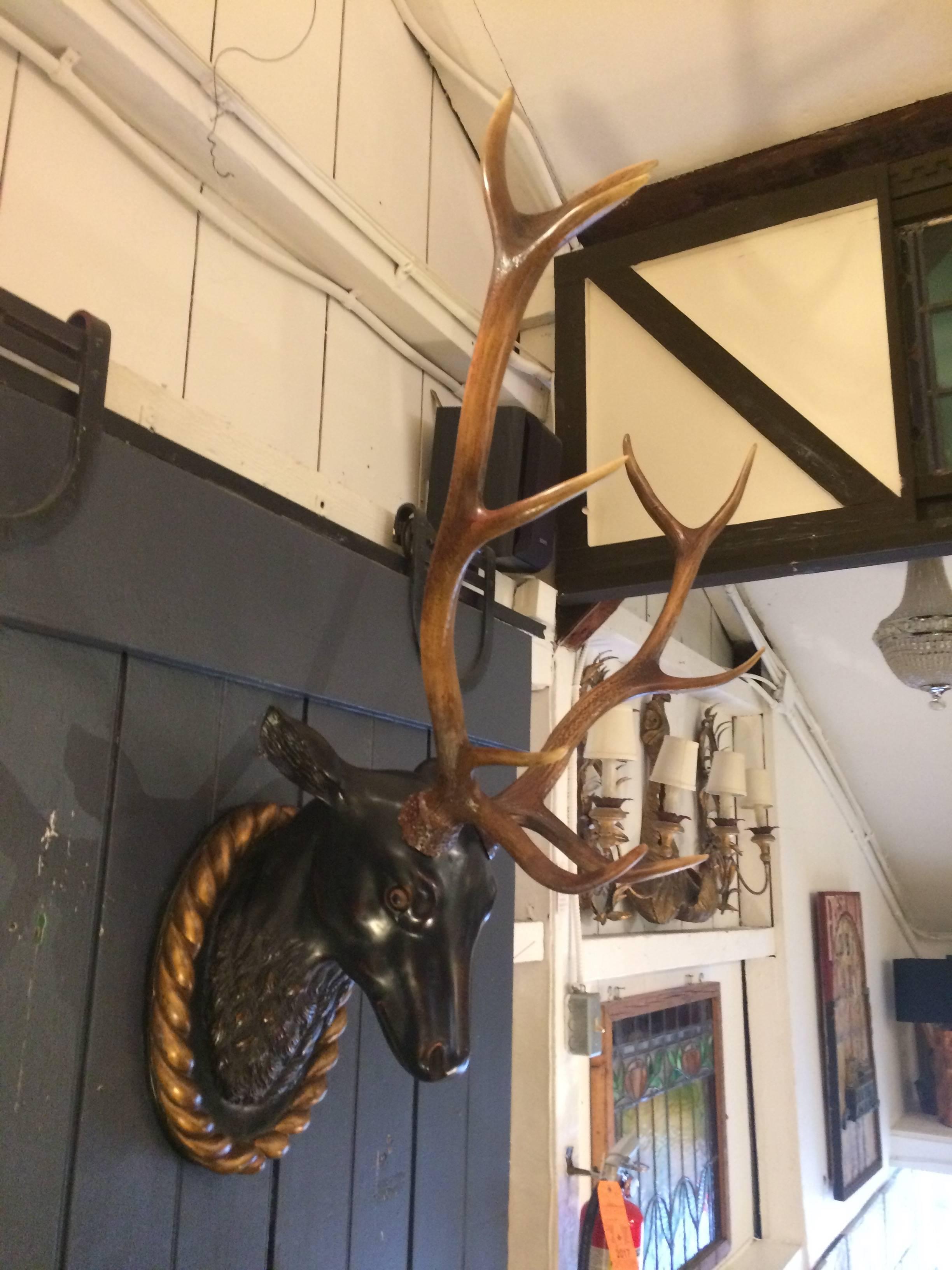 Wood Stunning & Impressive Faux Stag Head with Long Antlers Wall Mounted Sculpture
