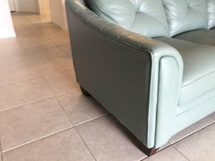 Palm Beach Teal Blue Leather Contemporary Sofa