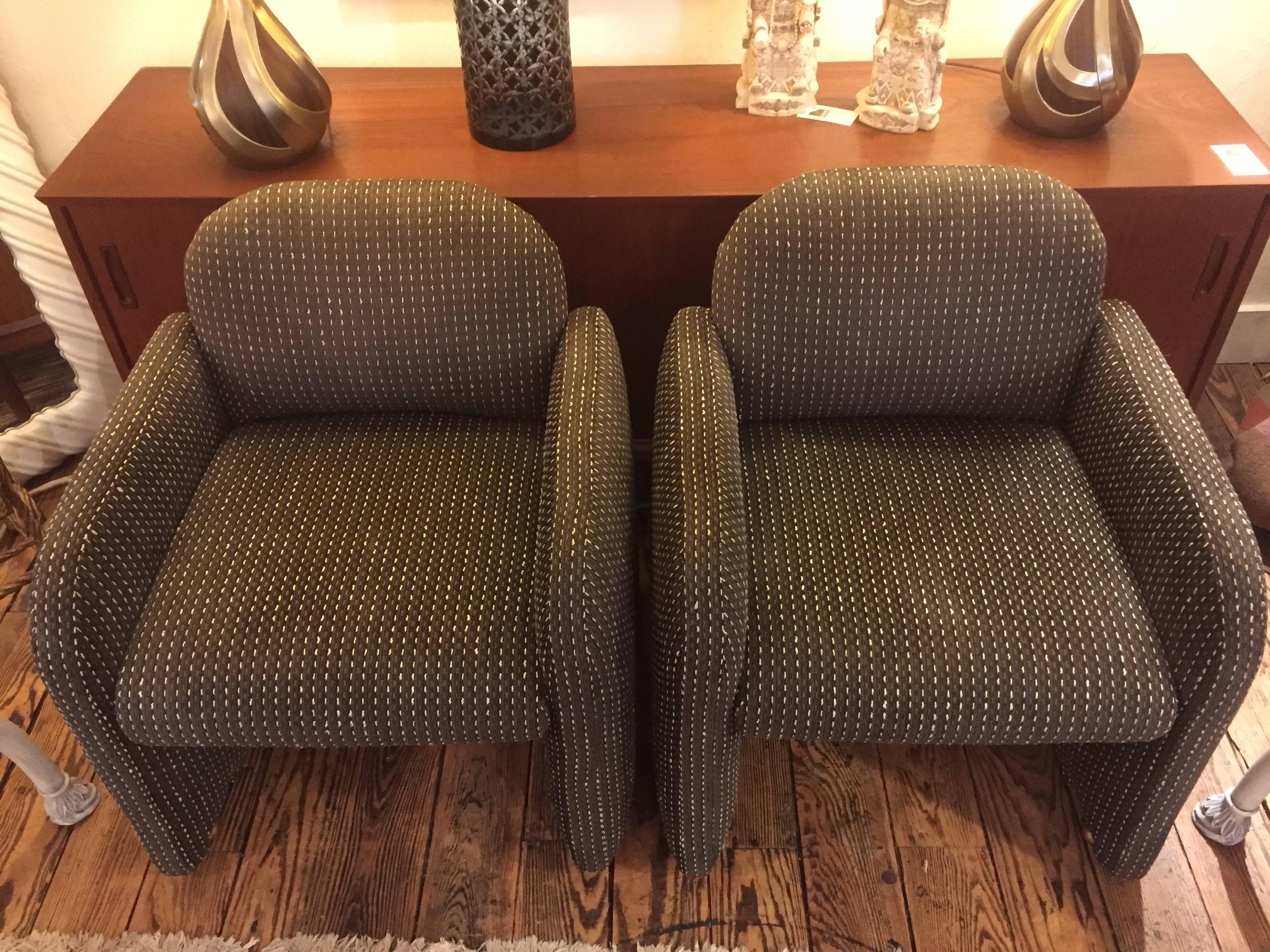 Pair of Cool Box Shaped Upholstered Mid-Century Modern Club Chairs 1