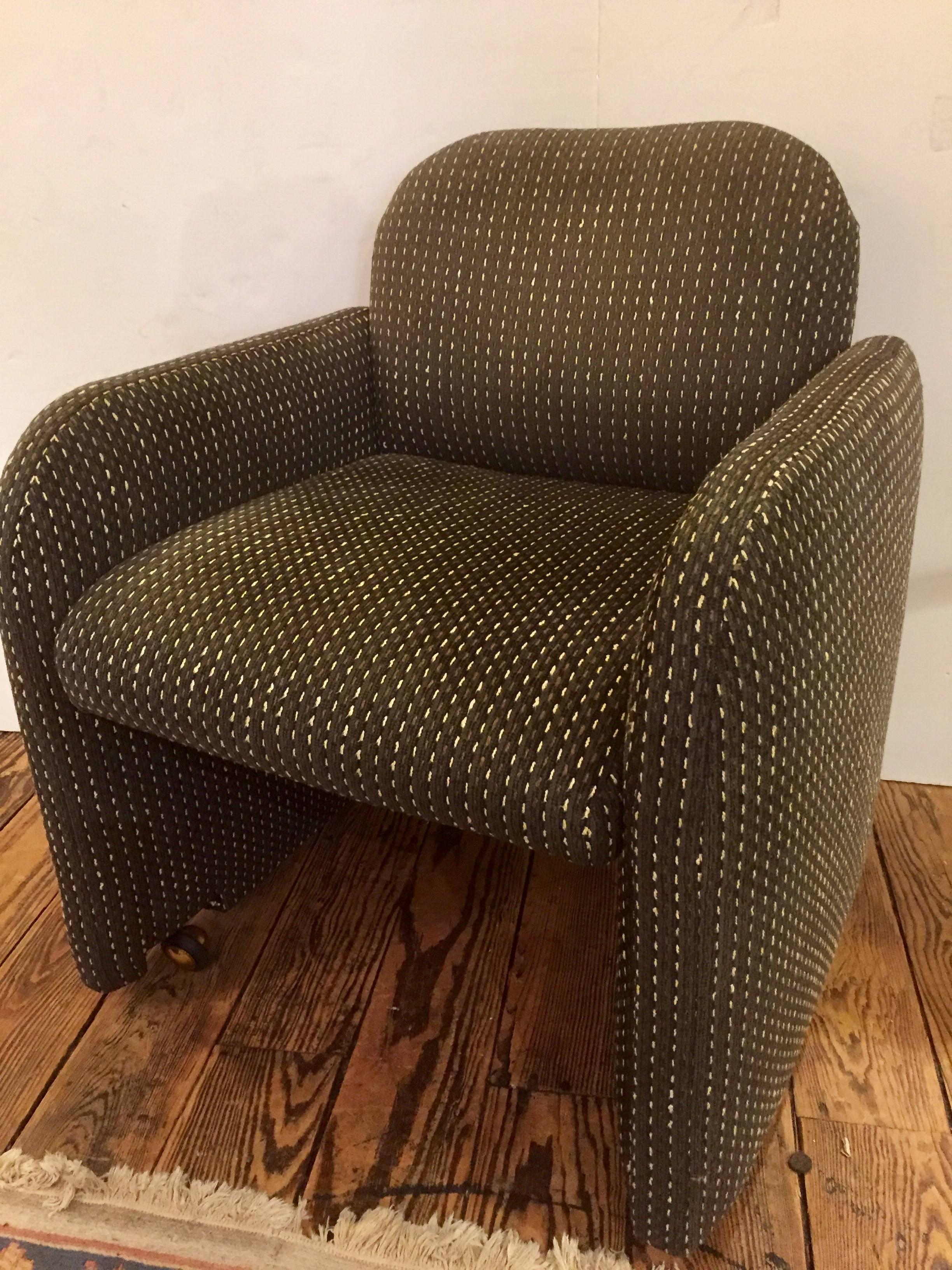 Late 20th Century Pair of Cool Box Shaped Upholstered Mid-Century Modern Club Chairs