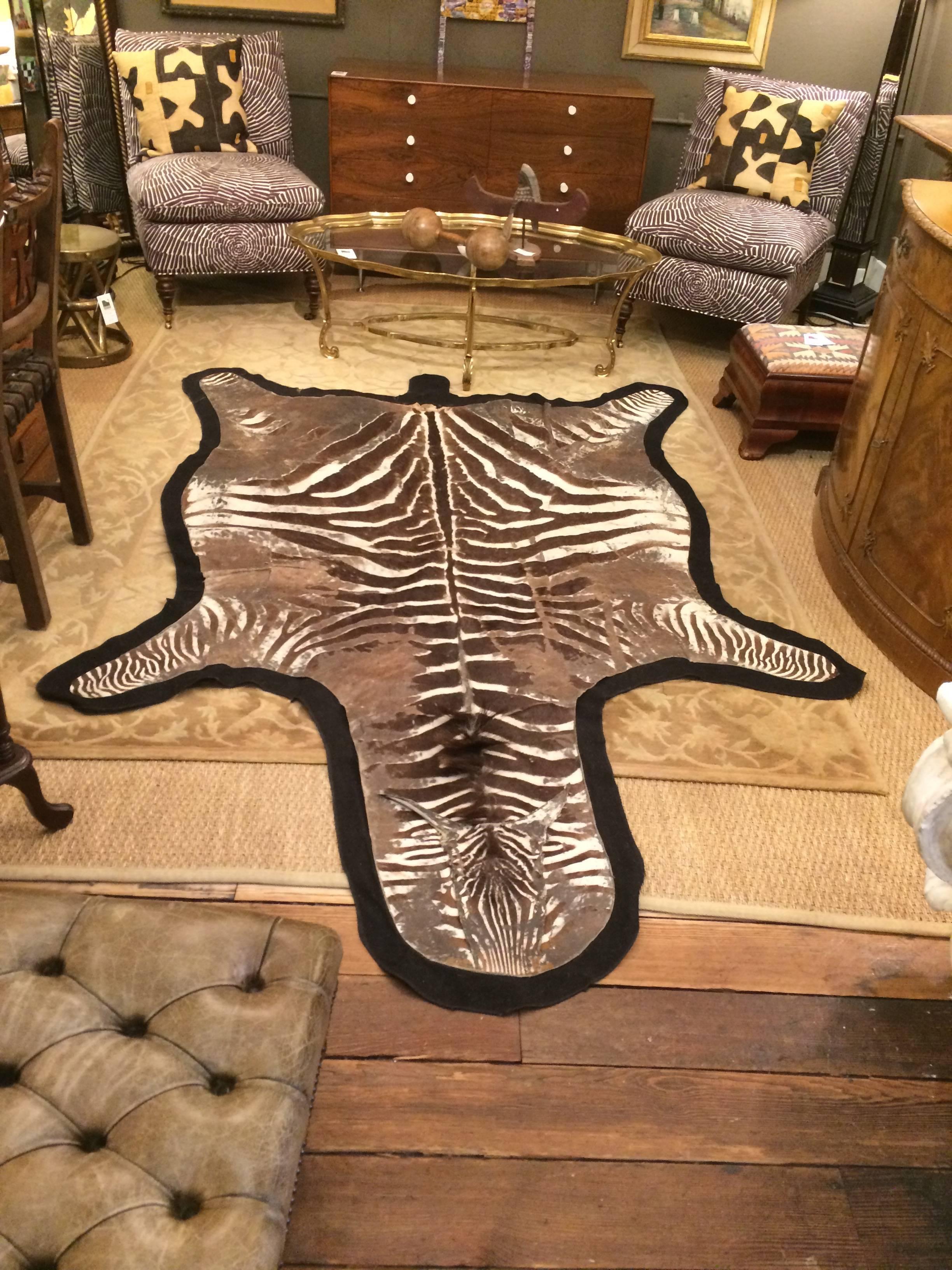 Mid-20th Century Chic Authentic African Burchell Zebra Hide Rug