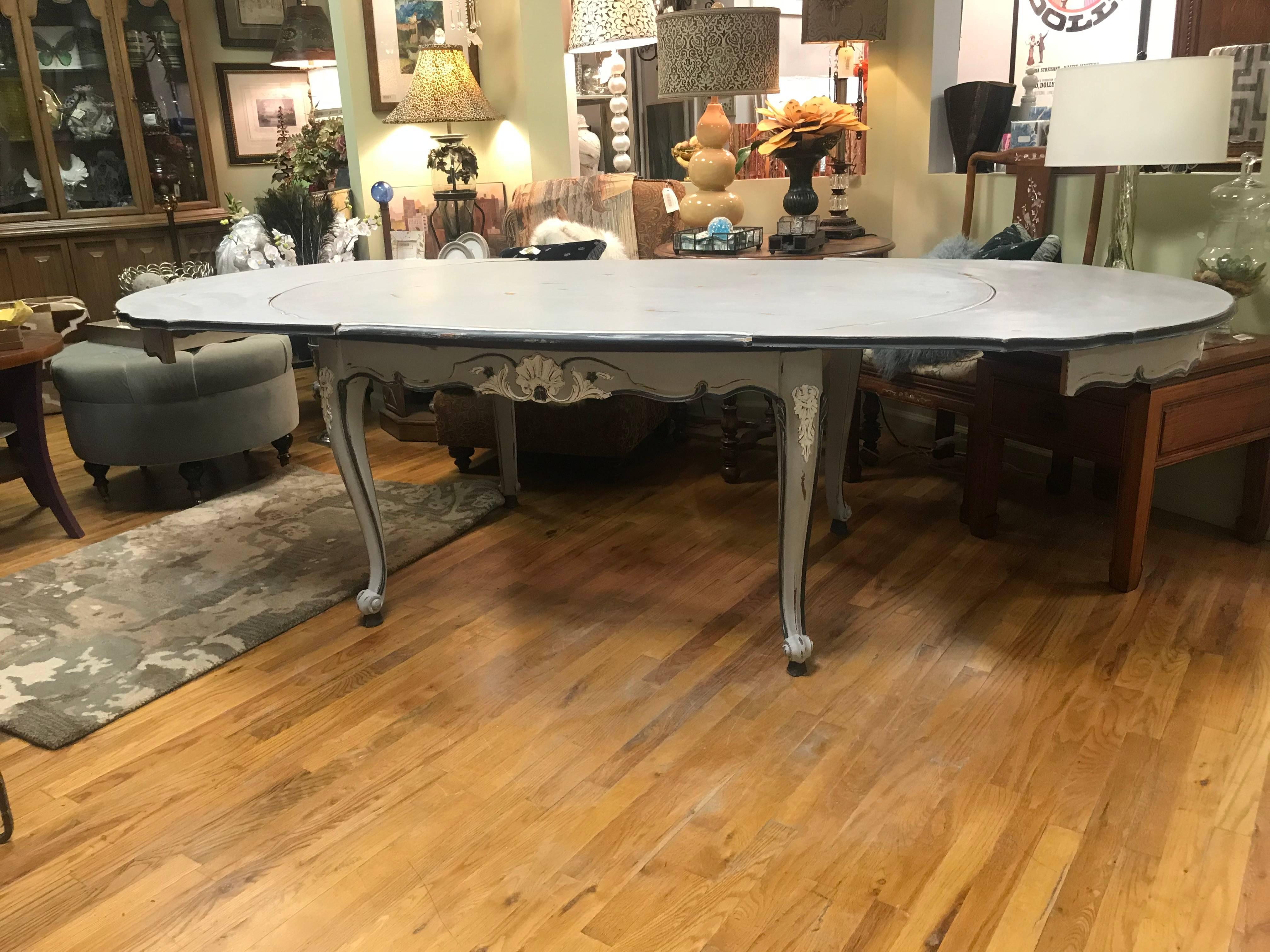 Lovely Louis XV Style Painted Oval Dining Table with Leaves 1