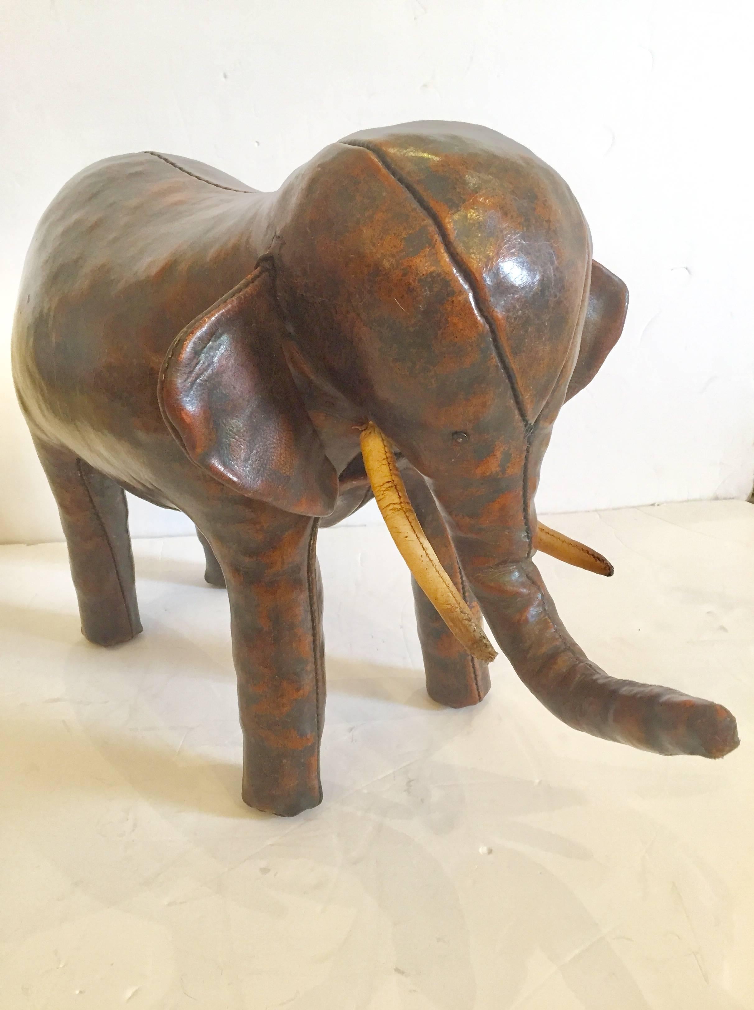 Late 20th Century Adorable Abercrombie and Fitch Vintage Leather Elephant Footstool Sculpture