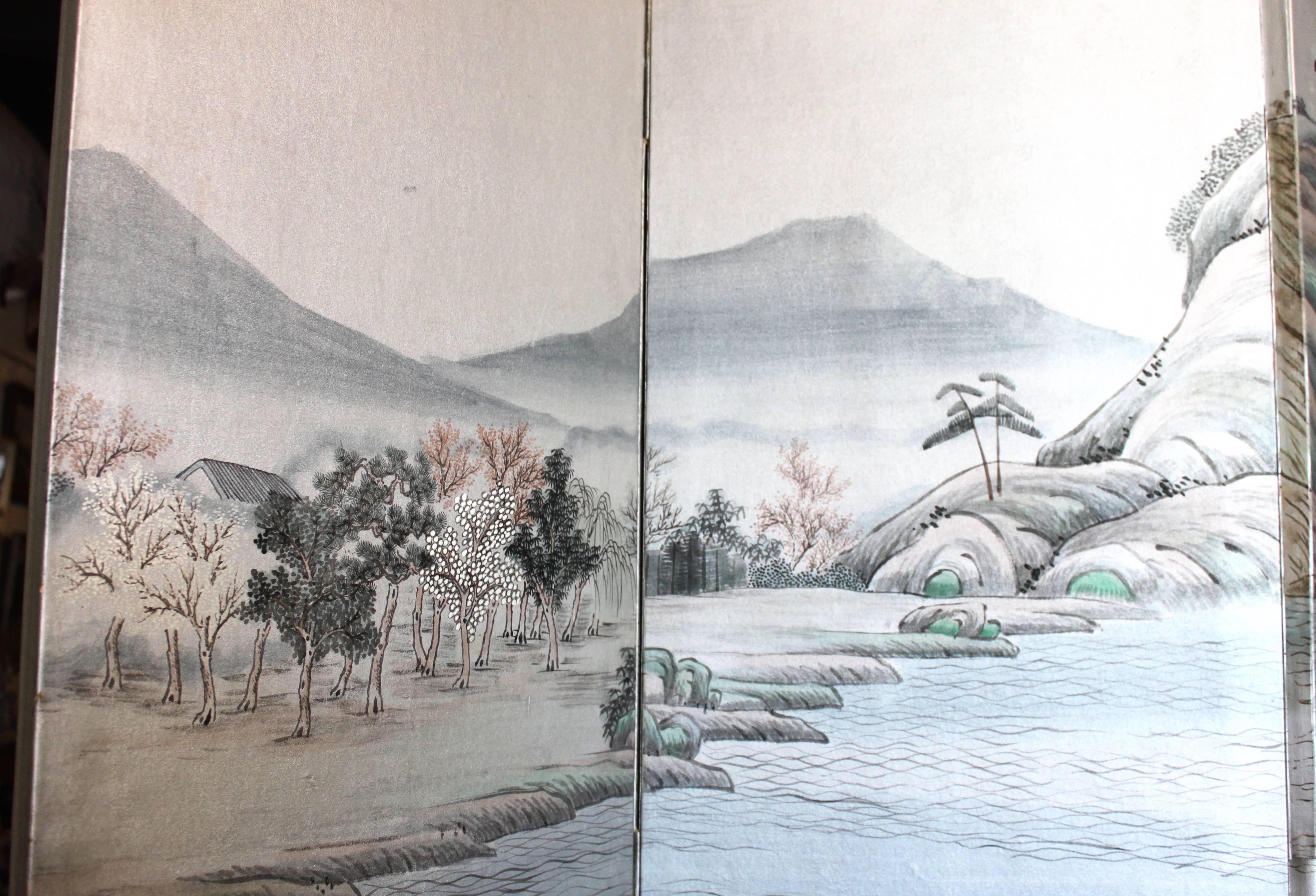 Mid-20th Century Vintage Hand-Painted Chinese Folding Screens