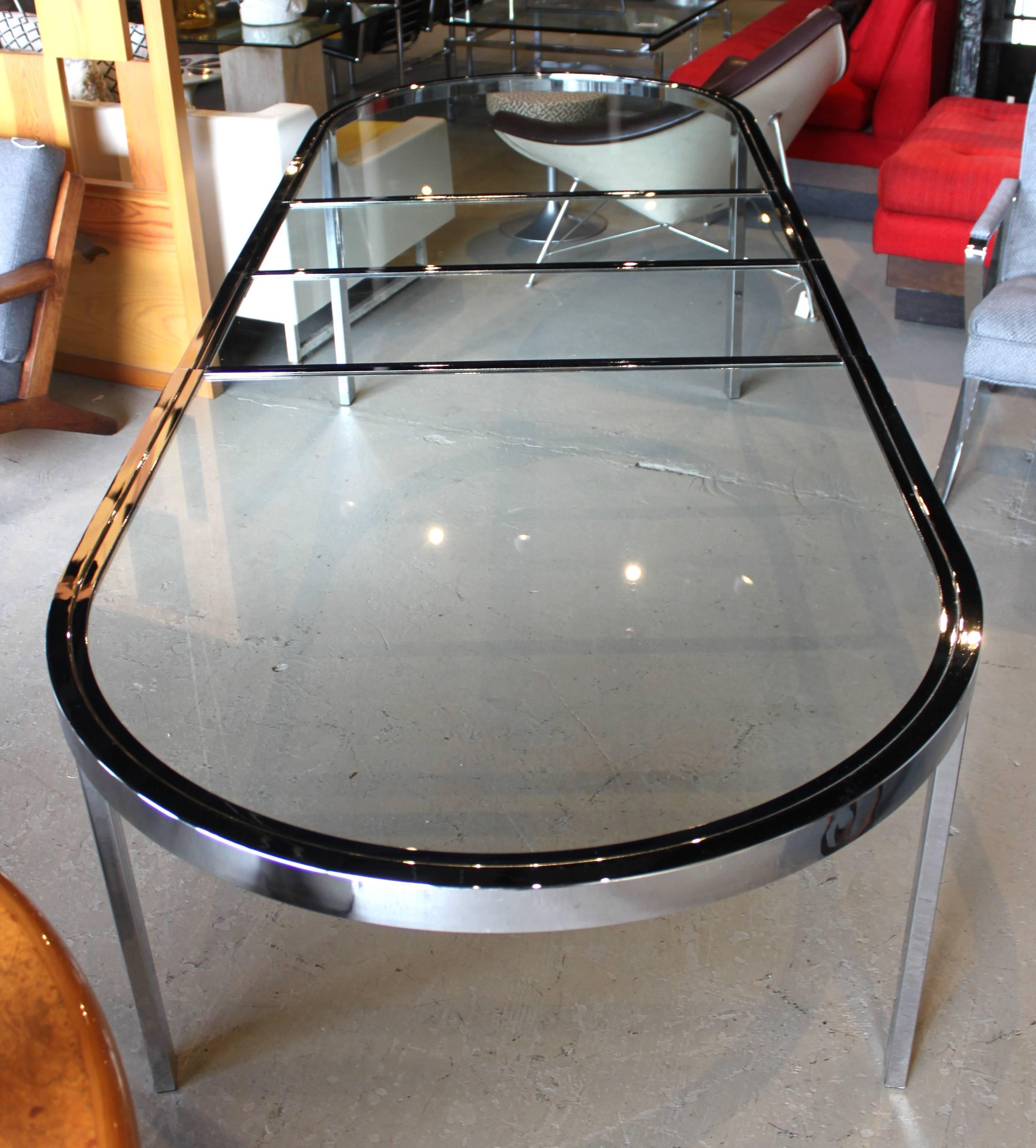 Mid-Century Modern Milo Baughman Racetrack Chrome Dining Table with Two Leaves