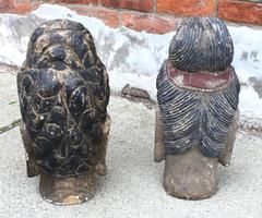 Pair of Carved Wood Polychrome Chinese Heads