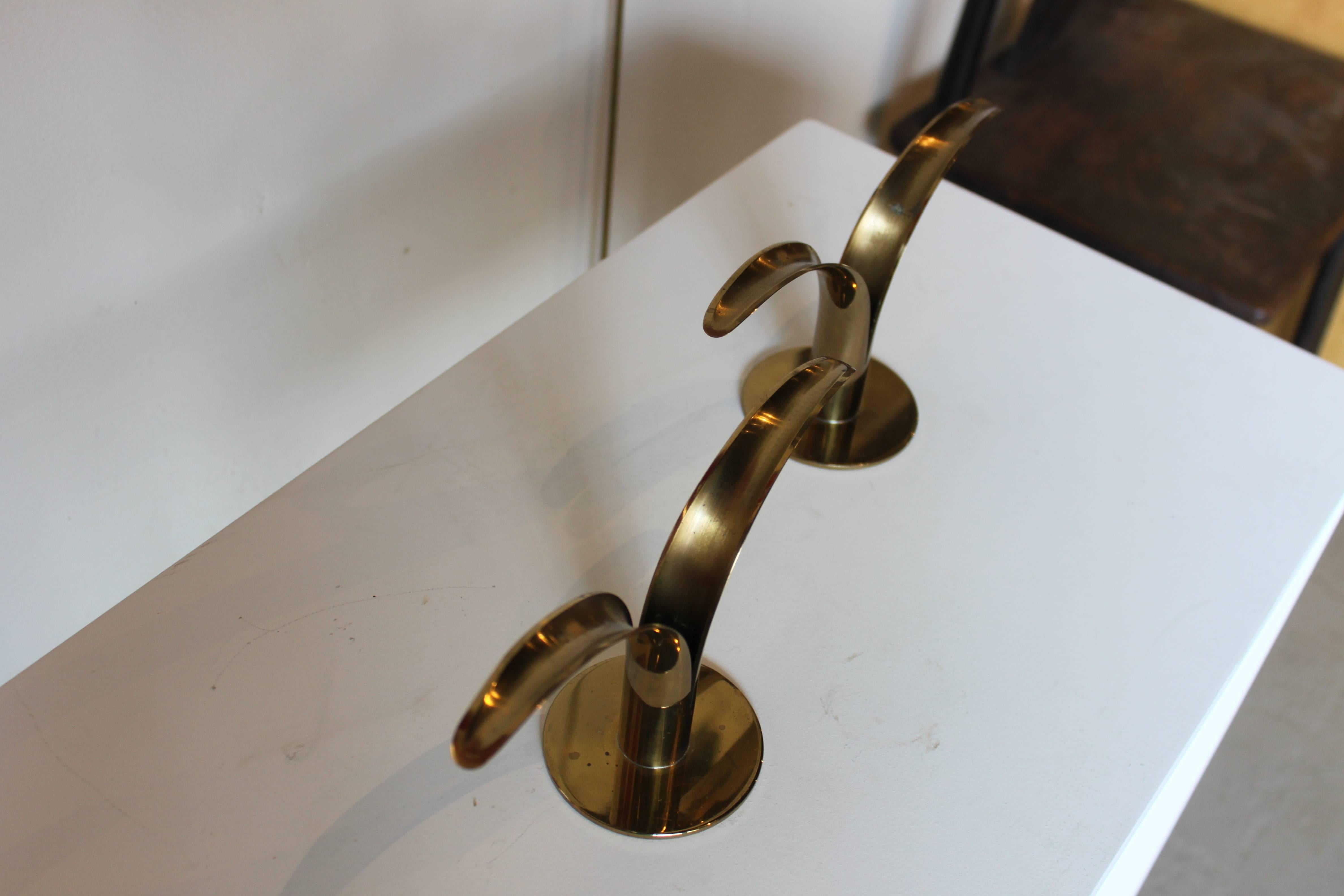 Swedish Pair of Ystad Metal Brass Lily Candlesticks For Sale