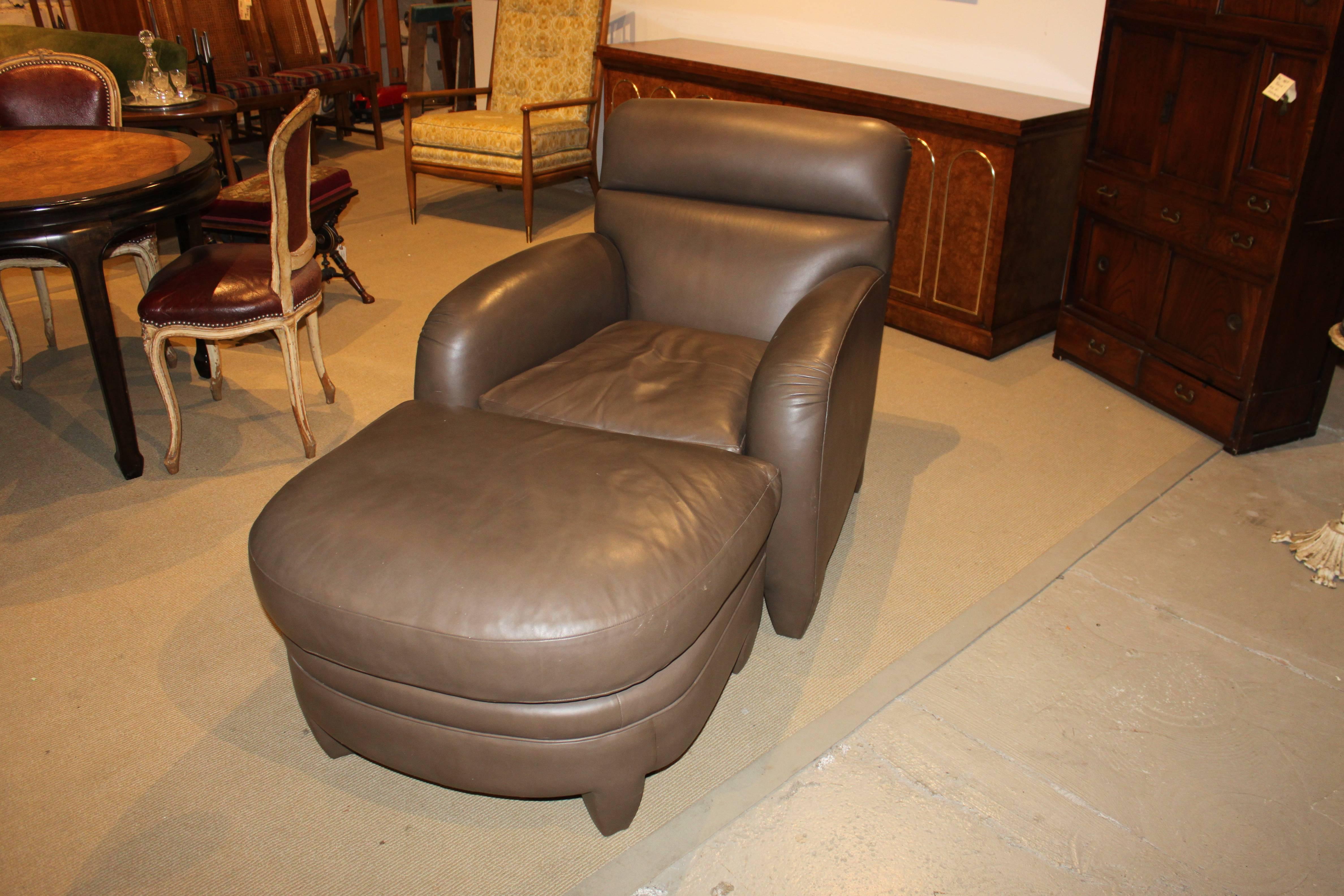 Modern Contemporary Donghia Leather Lounge Chair and Ottoman For Sale