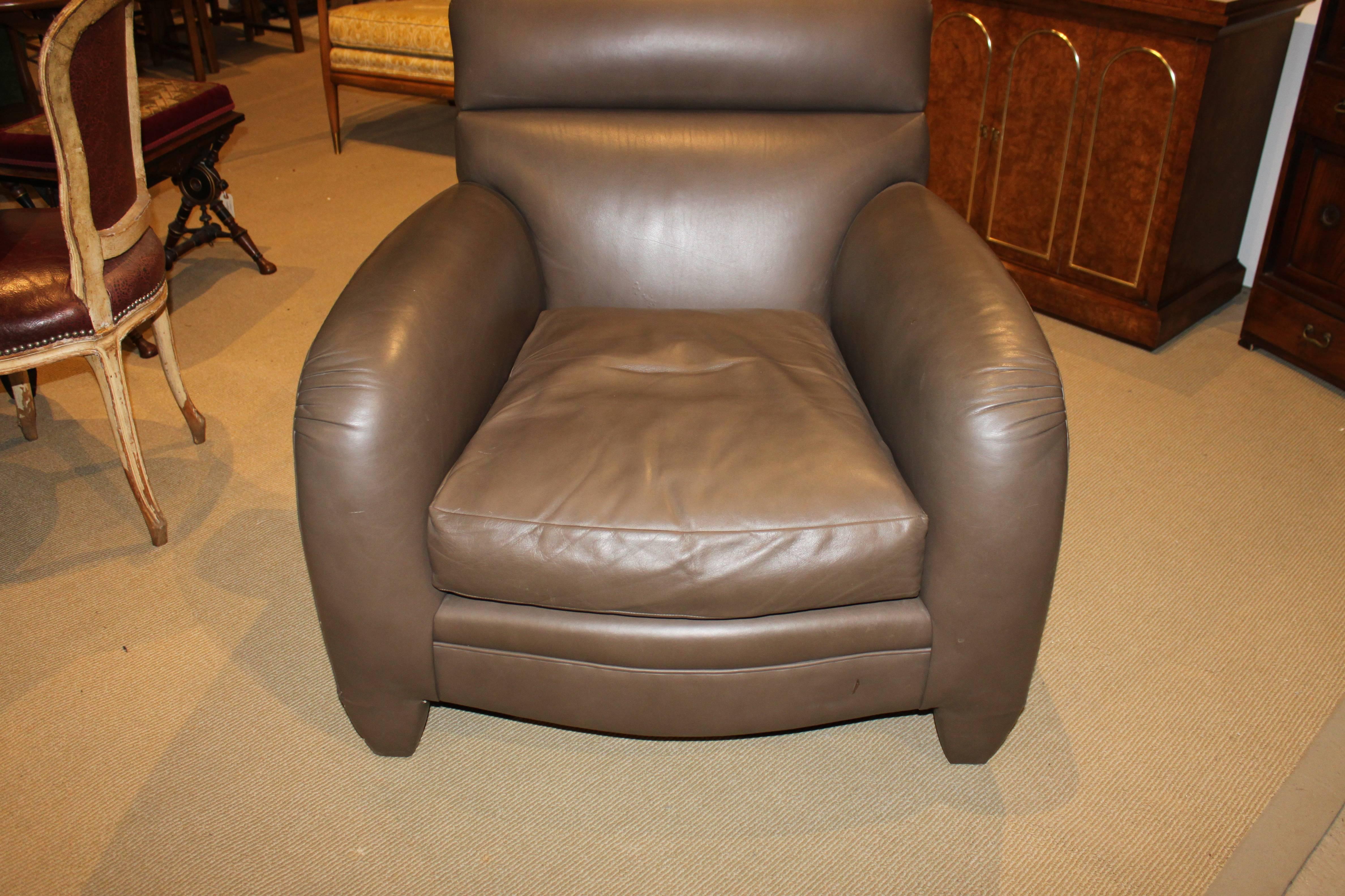 American Contemporary Donghia Leather Lounge Chair and Ottoman For Sale
