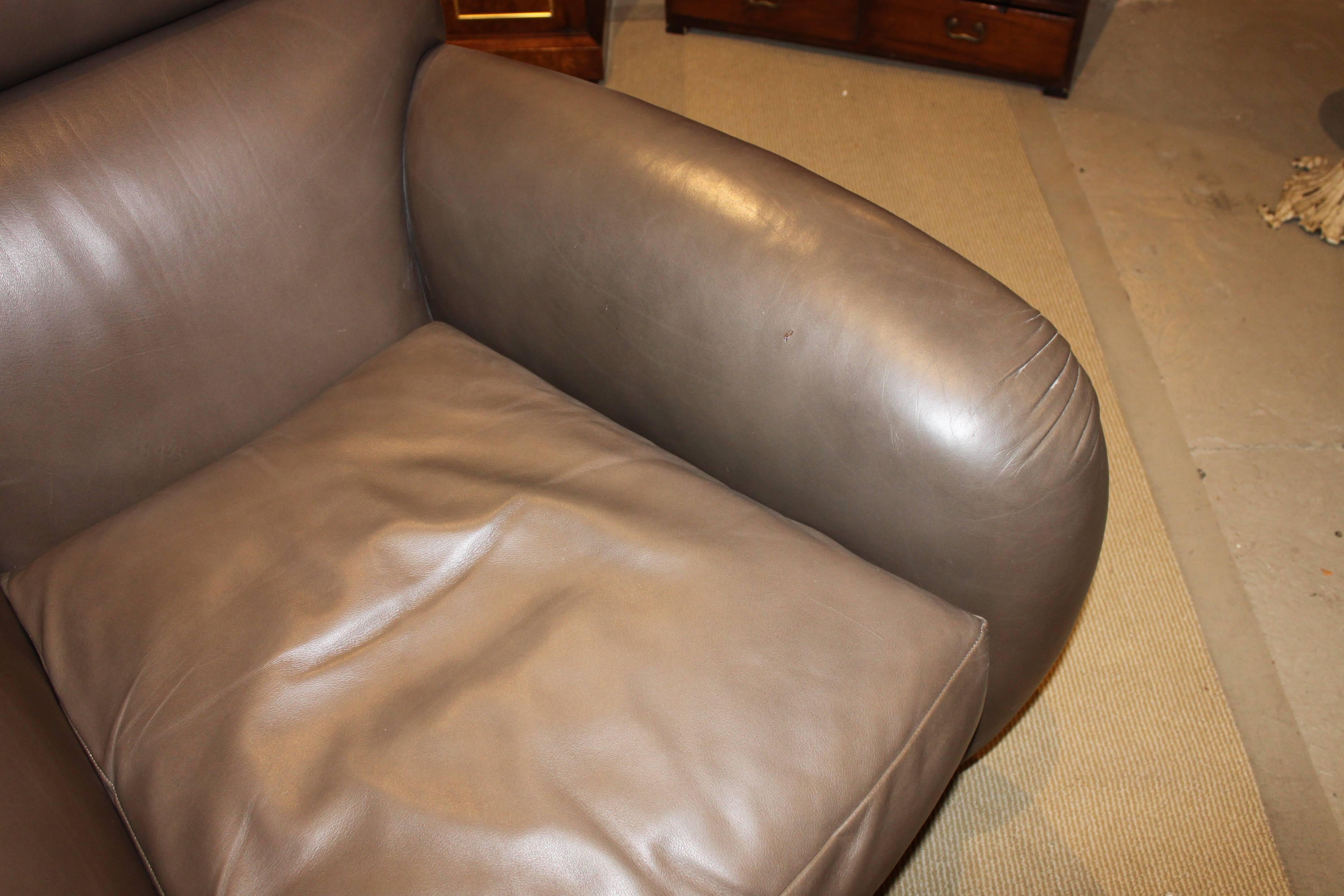 Contemporary Donghia Leather Lounge Chair and Ottoman In Good Condition For Sale In Hudson, NY