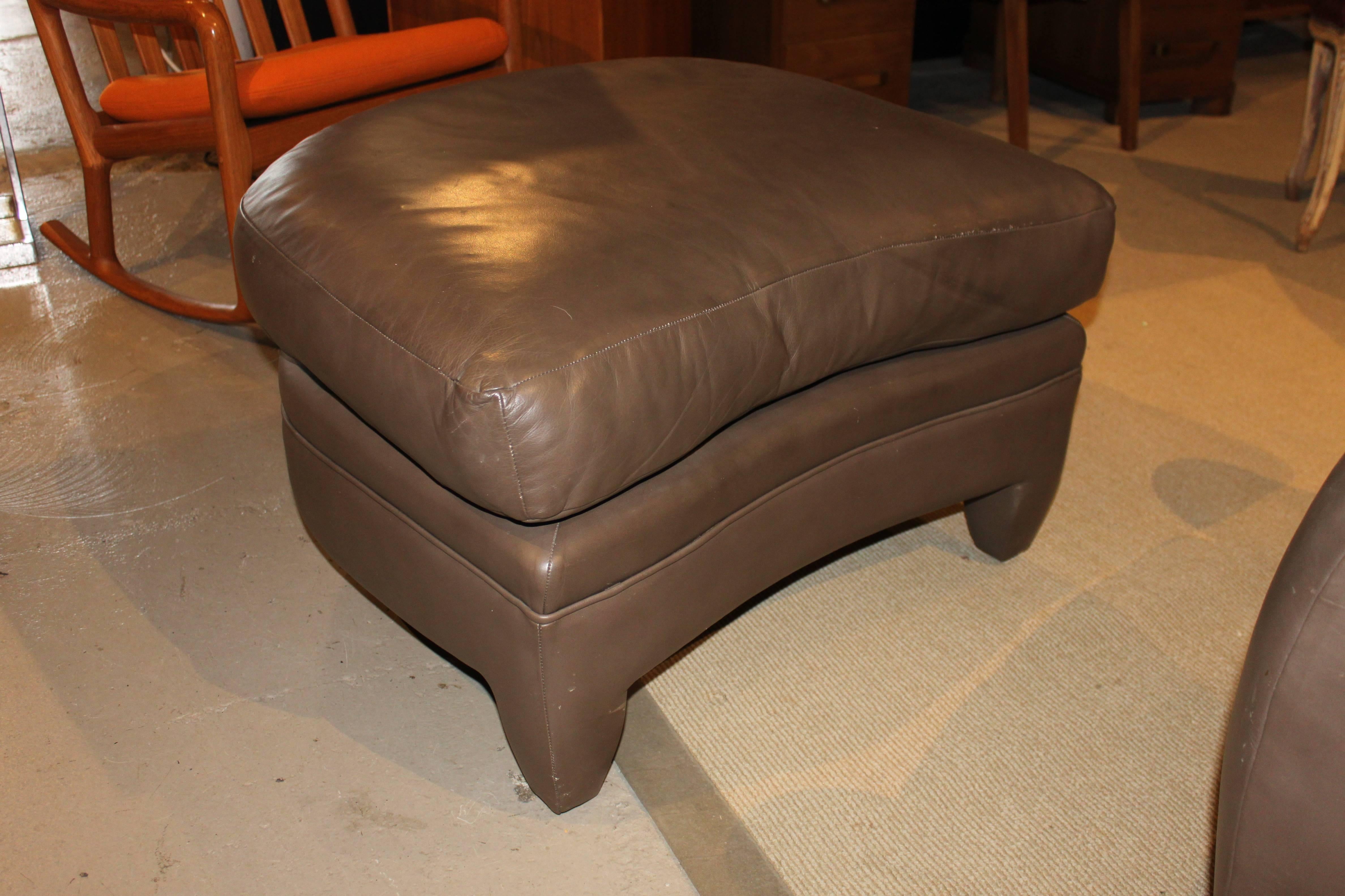 20th Century Contemporary Donghia Leather Lounge Chair and Ottoman For Sale