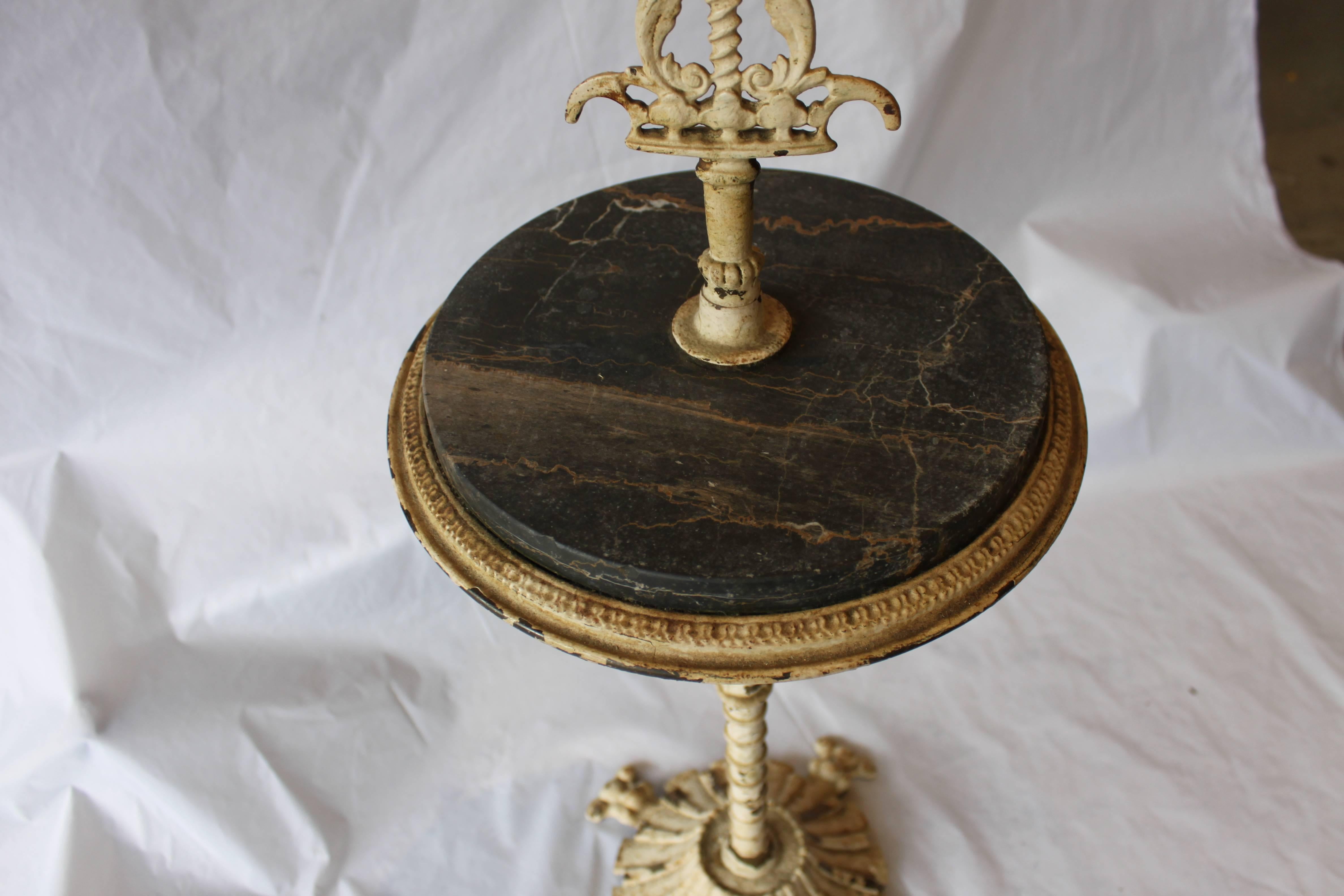 19th century cast iron stand with black marble top. All original. Stand height to top of marble is 23