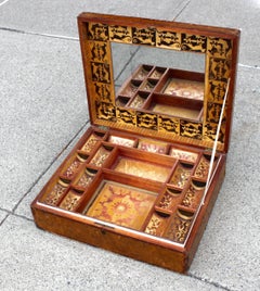 Intricate Straw Work Inlay Jewelry Box with Interior Shelves and Design