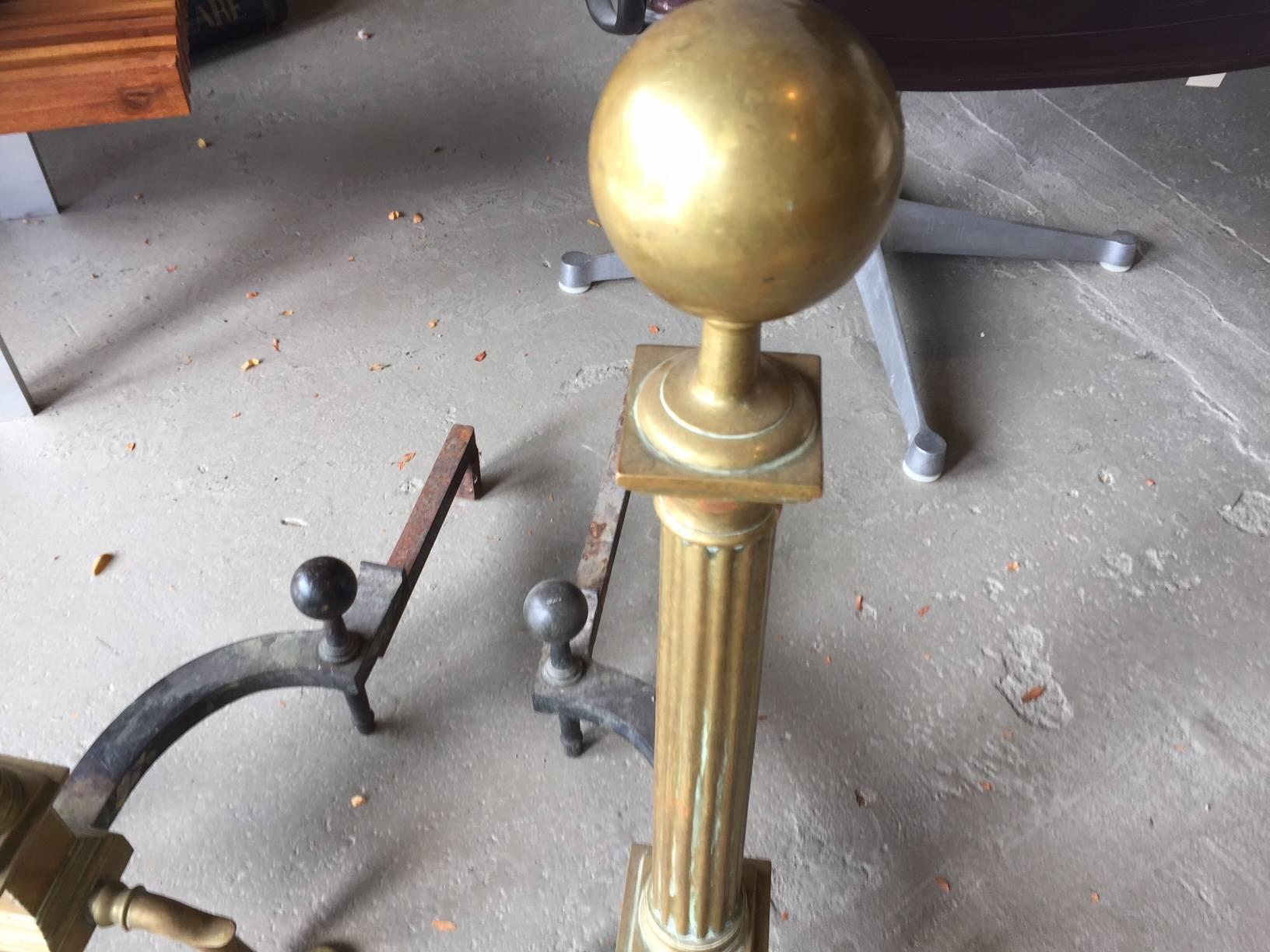Mid-20th Century Large Federal Style Brass Andirons