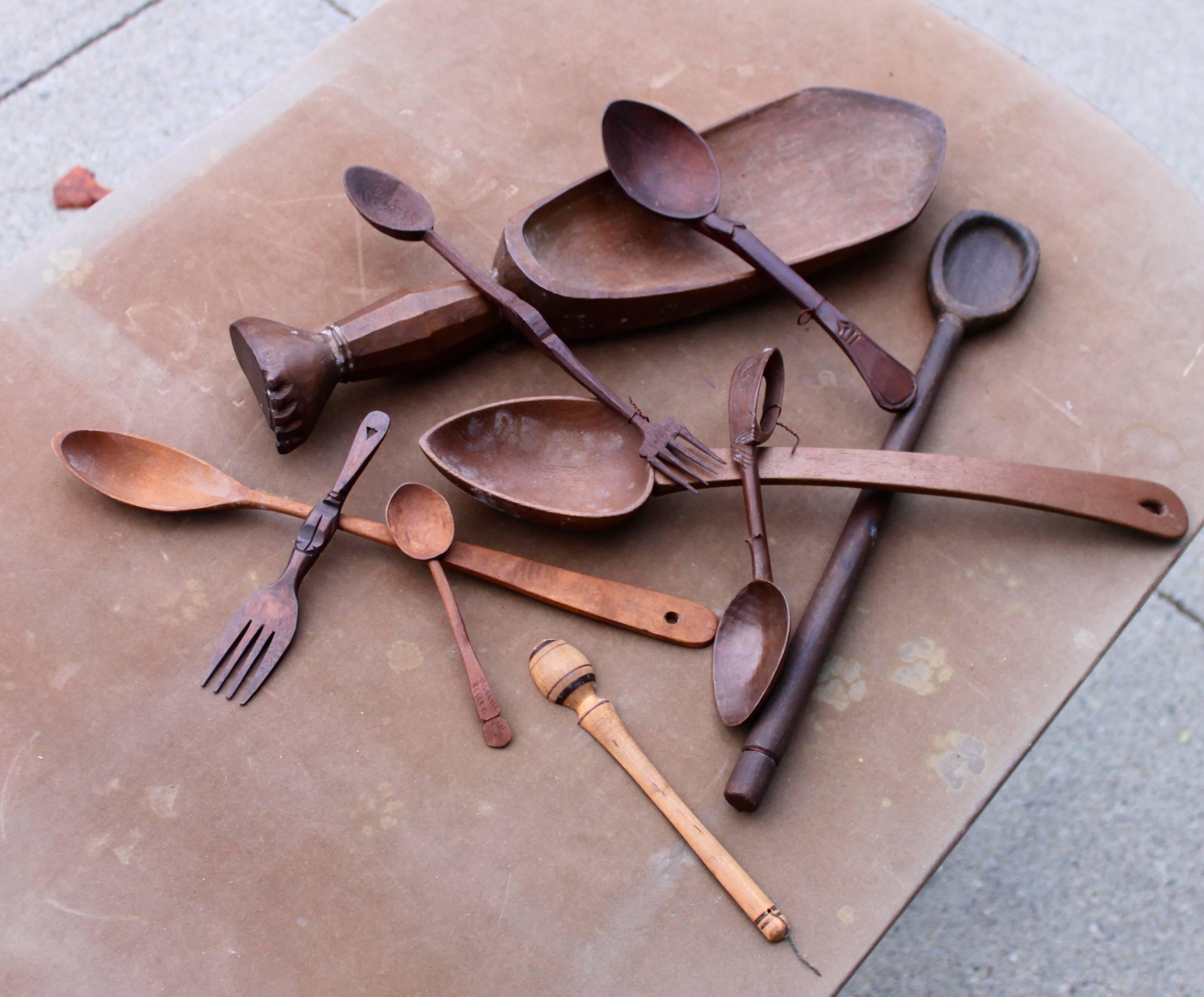 Eclectic Collection of 18th and 19th Century Treenware Spoons In Excellent Condition For Sale In Hudson, NY