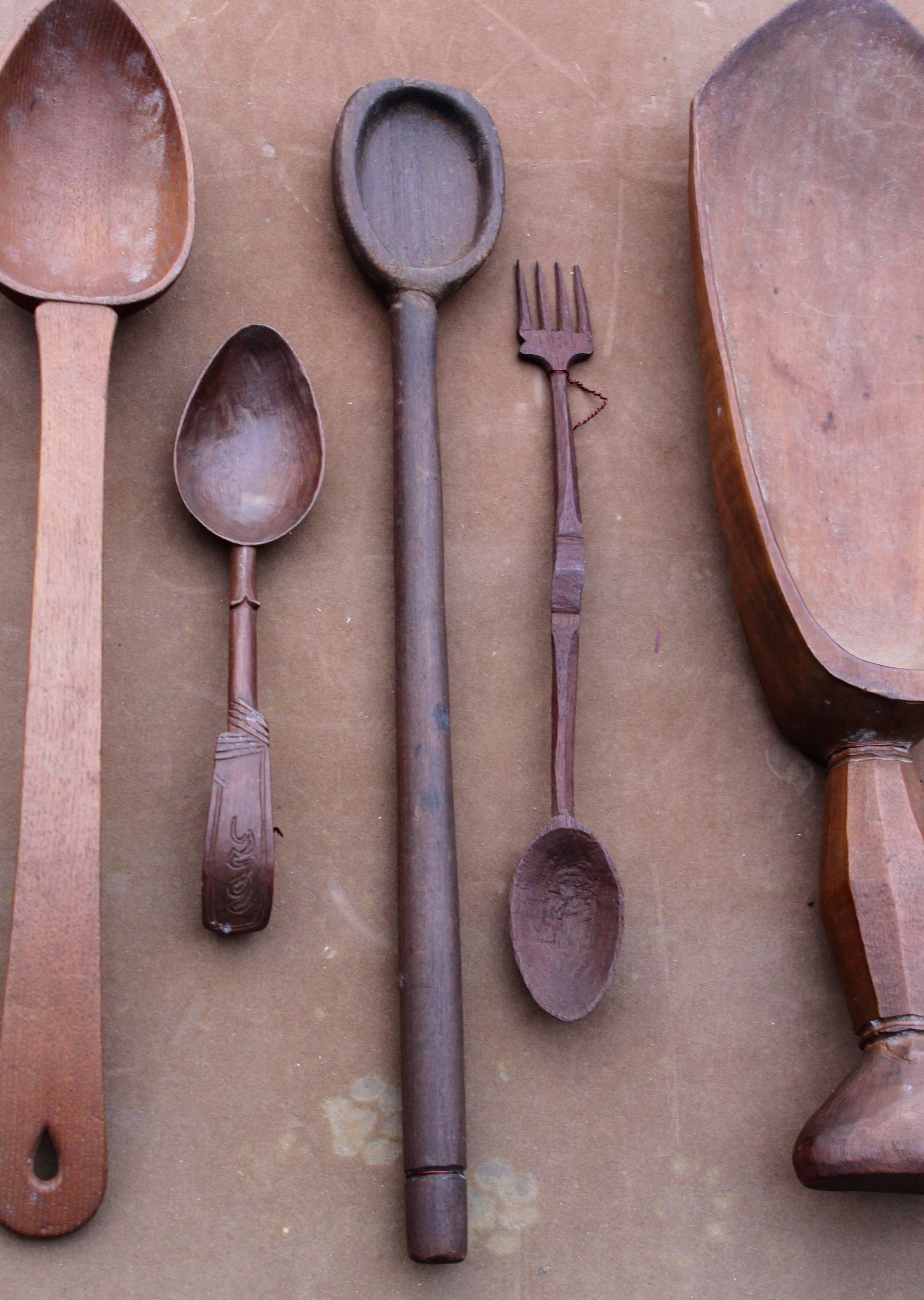 Eclectic Collection of 18th and 19th Century Treenware Spoons For Sale 1