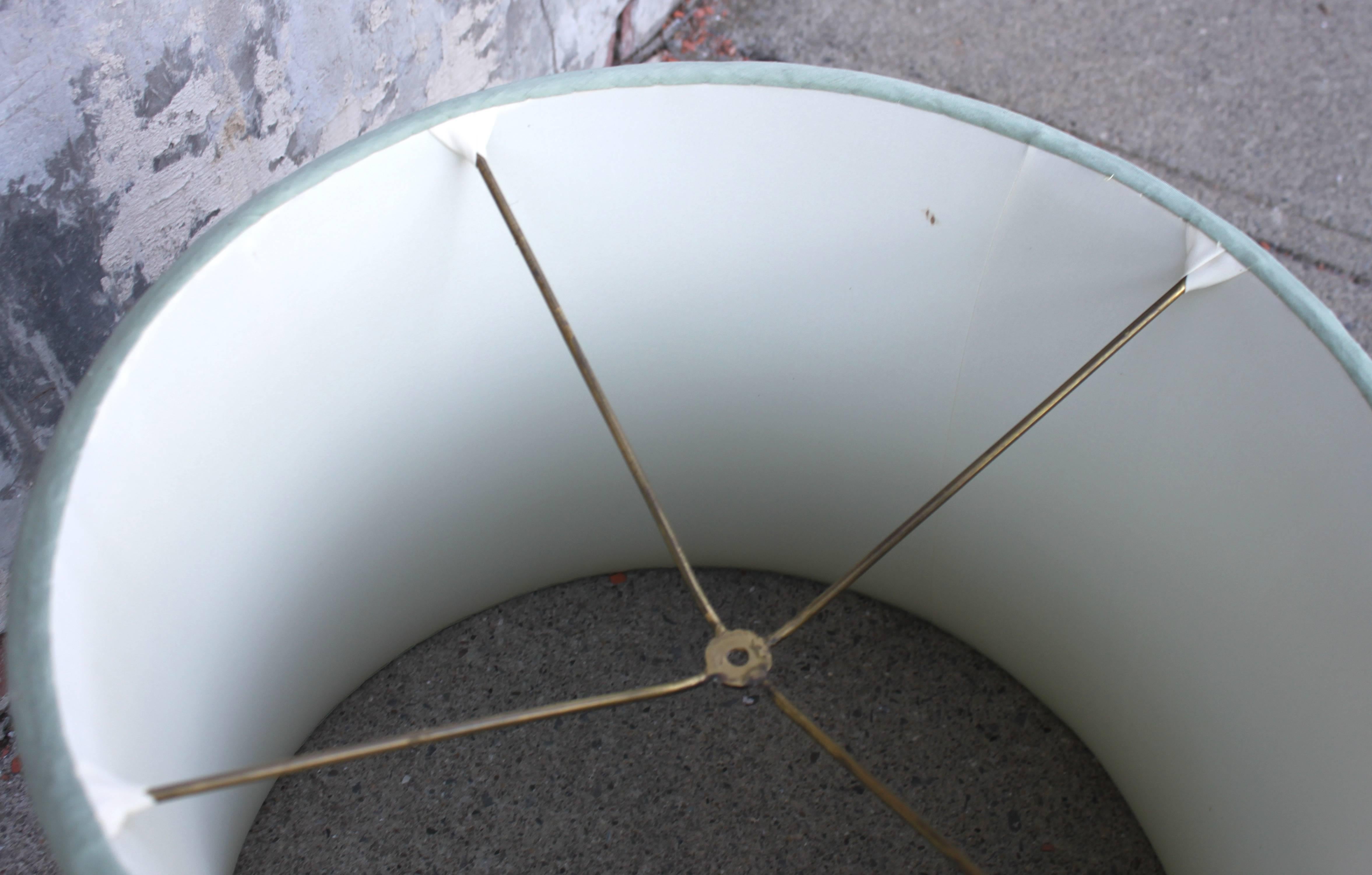 Vintage Celadon Dragon Lamp with Silk Shade For Sale 1