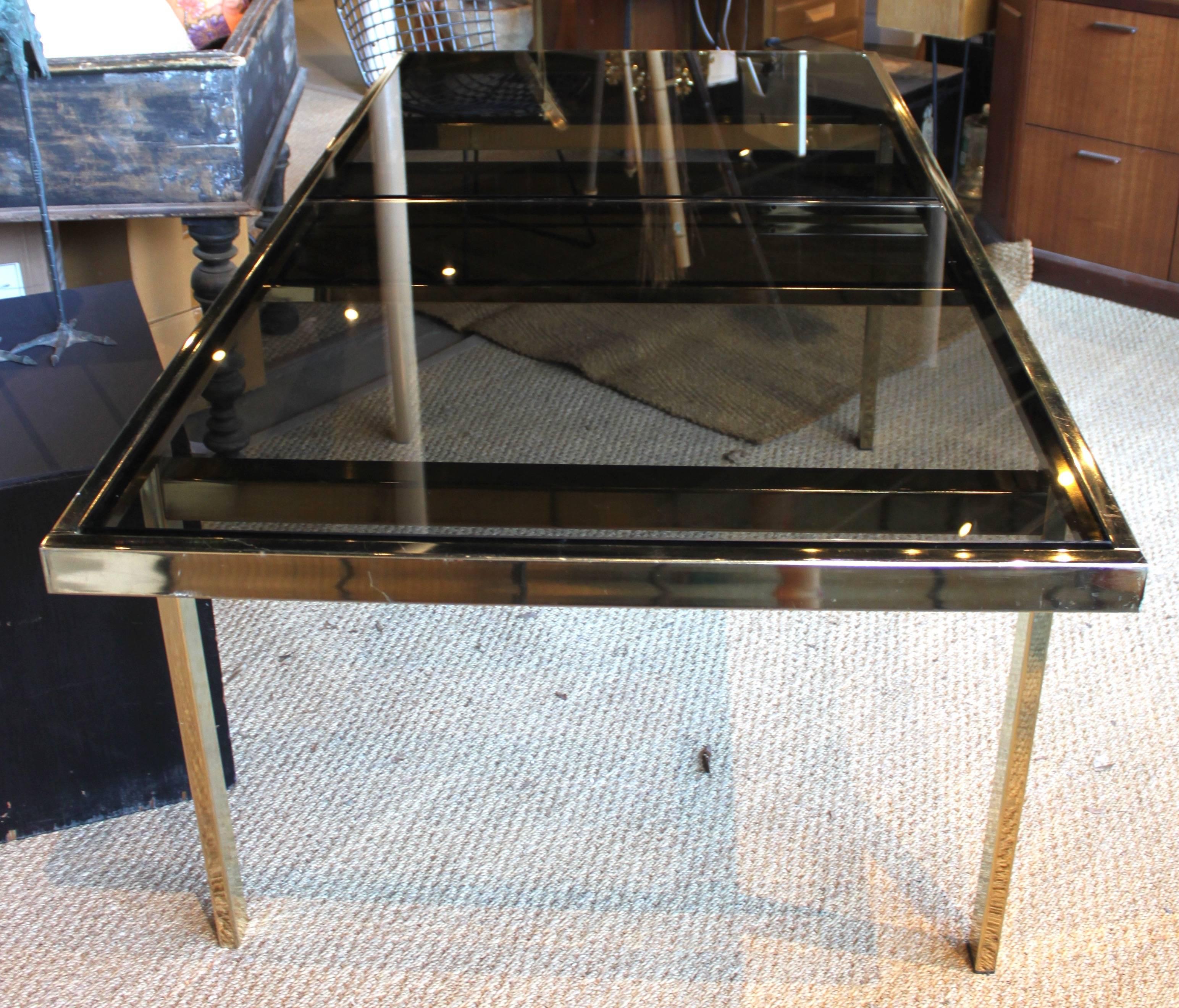Mid-Century Modern Milo Baughman Brass and Glass Dining Table In Good Condition In Hudson, NY
