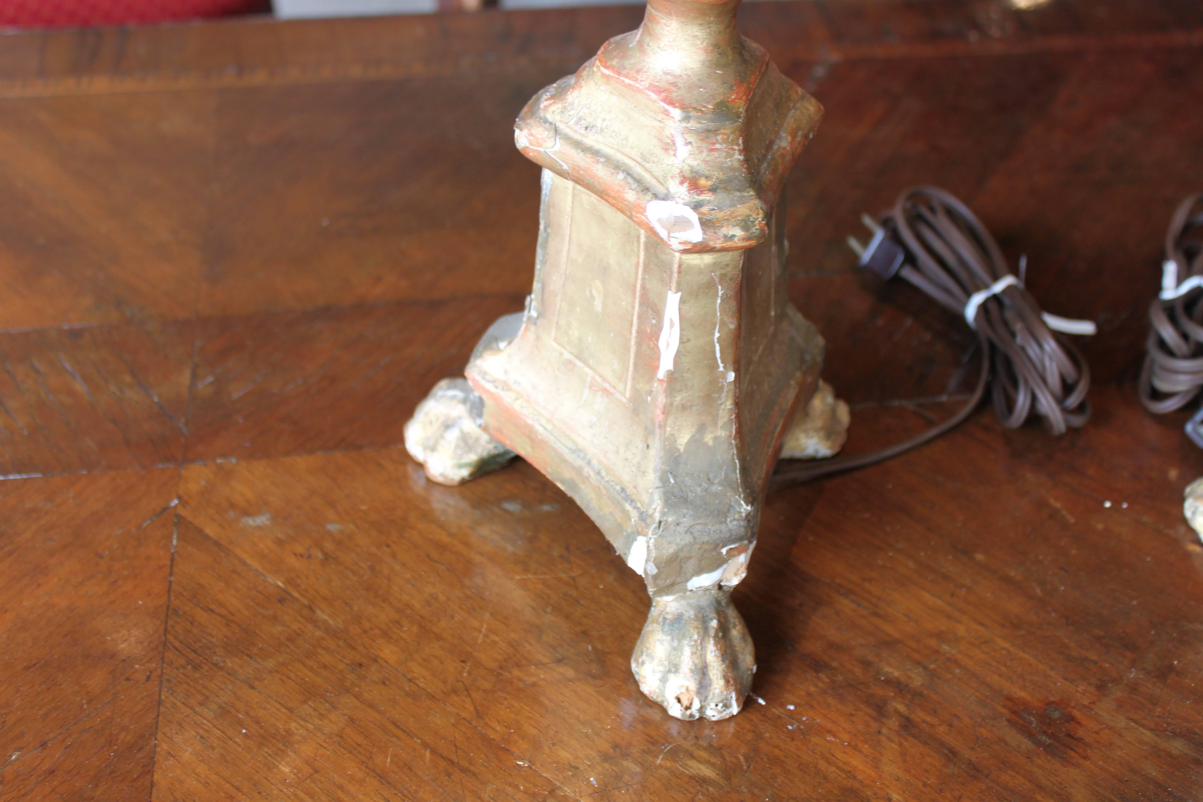 18th Century Pair of Italian Baroque Altar Sticks Lamps For Sale
